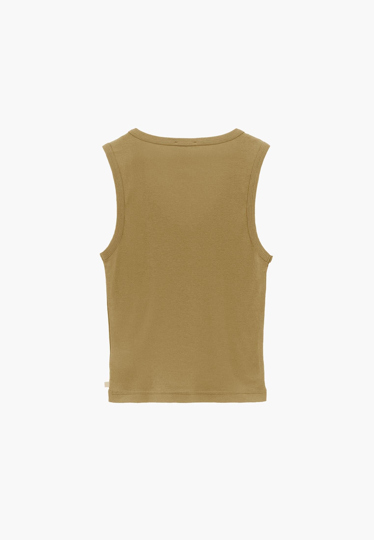 V Neck Bodycon Rib Tank Top - KHAKI