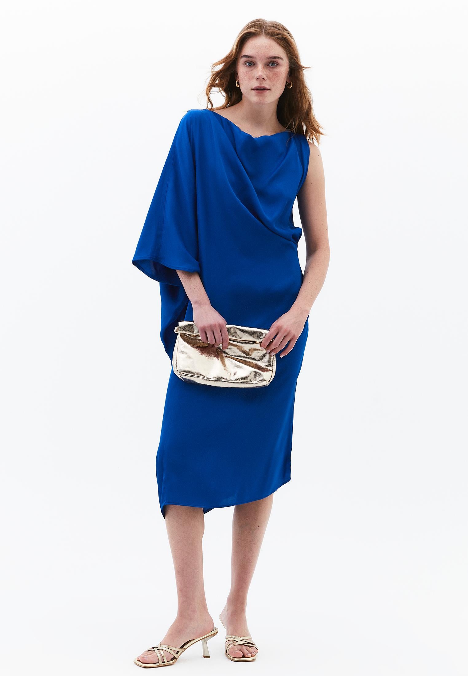 Oversize Dega Neck Asymmetric Midi Dress - LAPIS BLUE