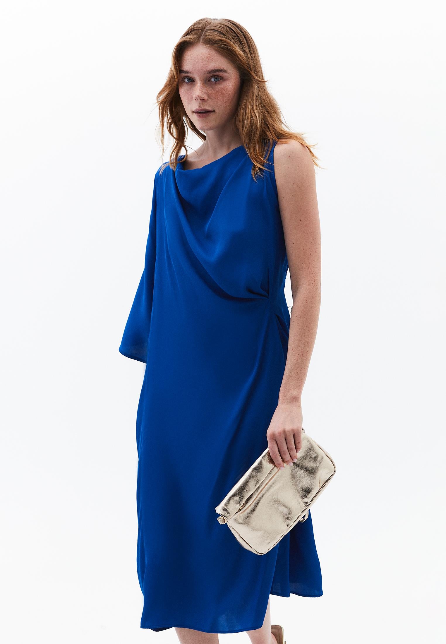 Oversize Dega Neck Asymmetric Midi Dress - LAPIS BLUE