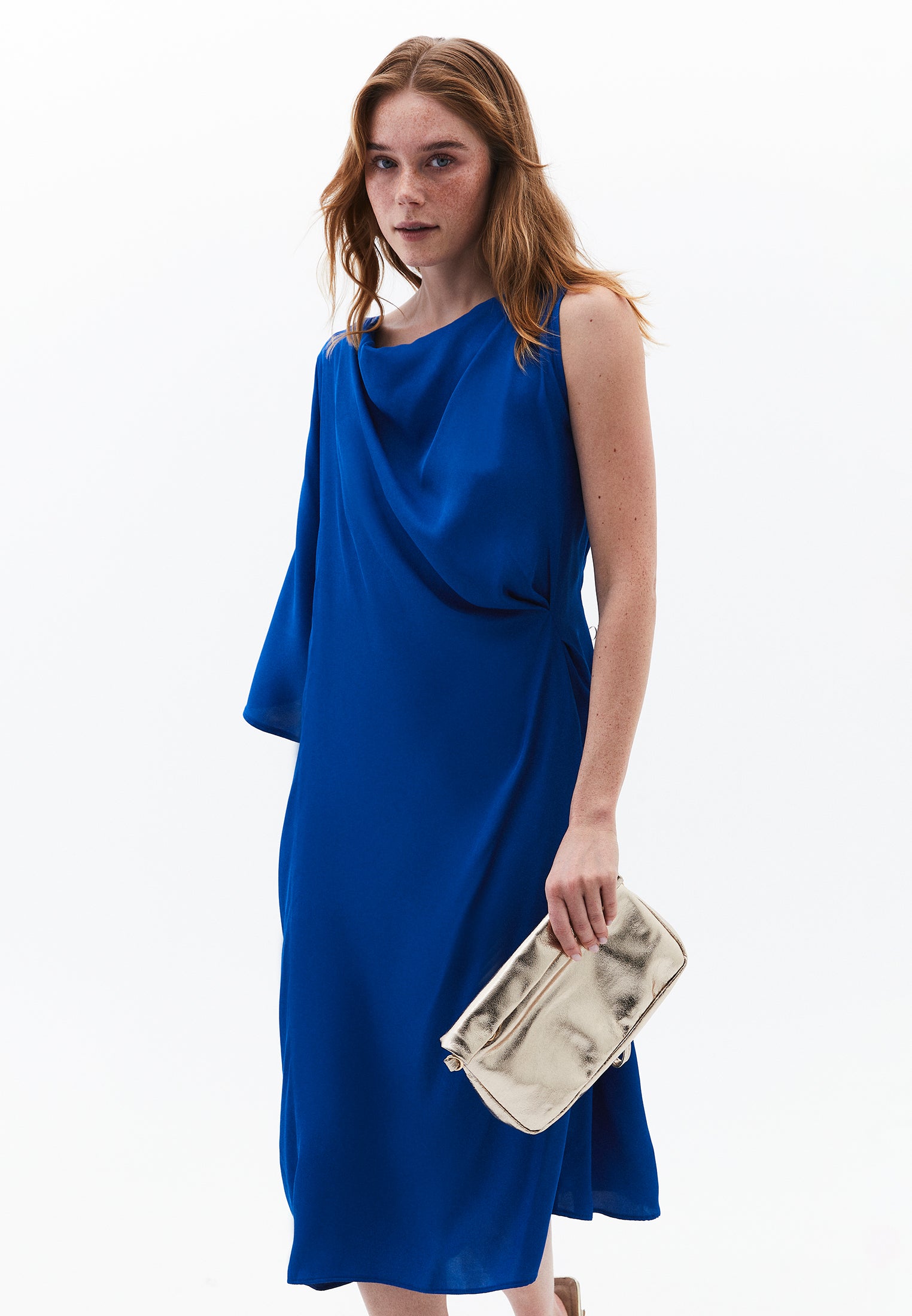 Oversize Dega Neck Asymmetric Midi Dress - LAPIS BLUE