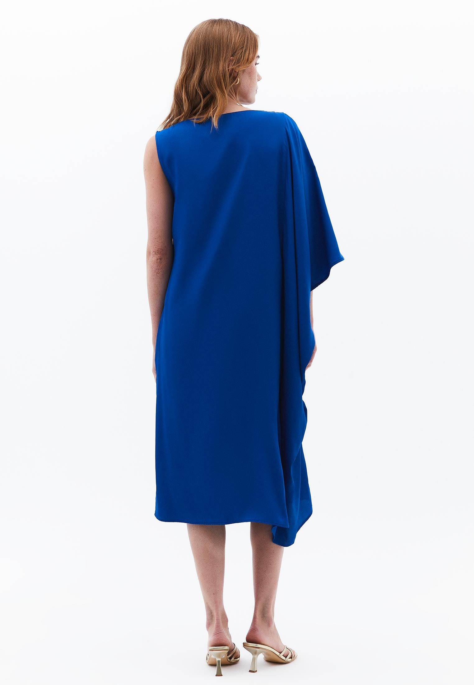 Oversize Dega Neck Asymmetric Midi Dress - LAPIS BLUE