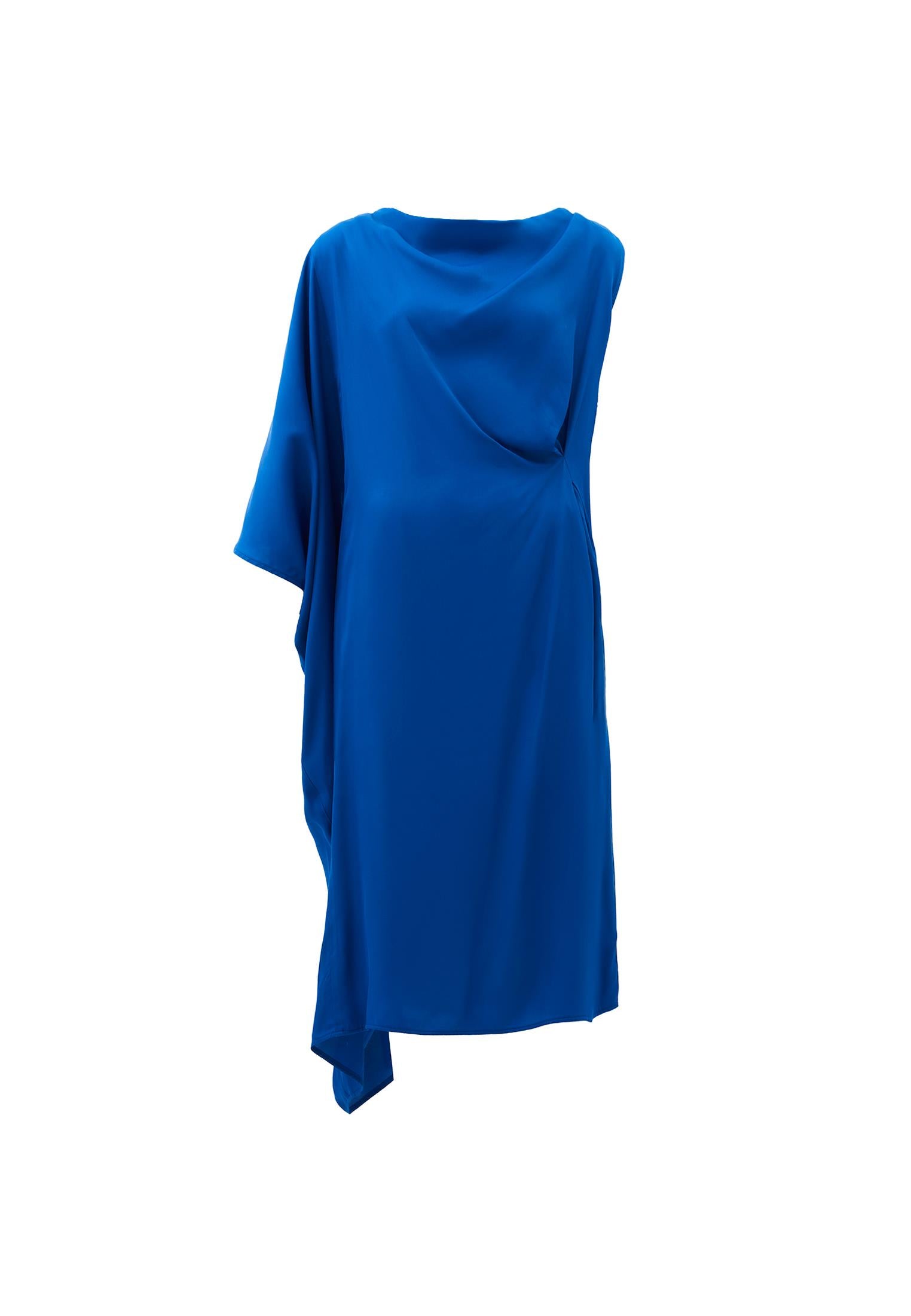 Oversize Dega Neck Asymmetric Midi Dress - LAPIS BLUE