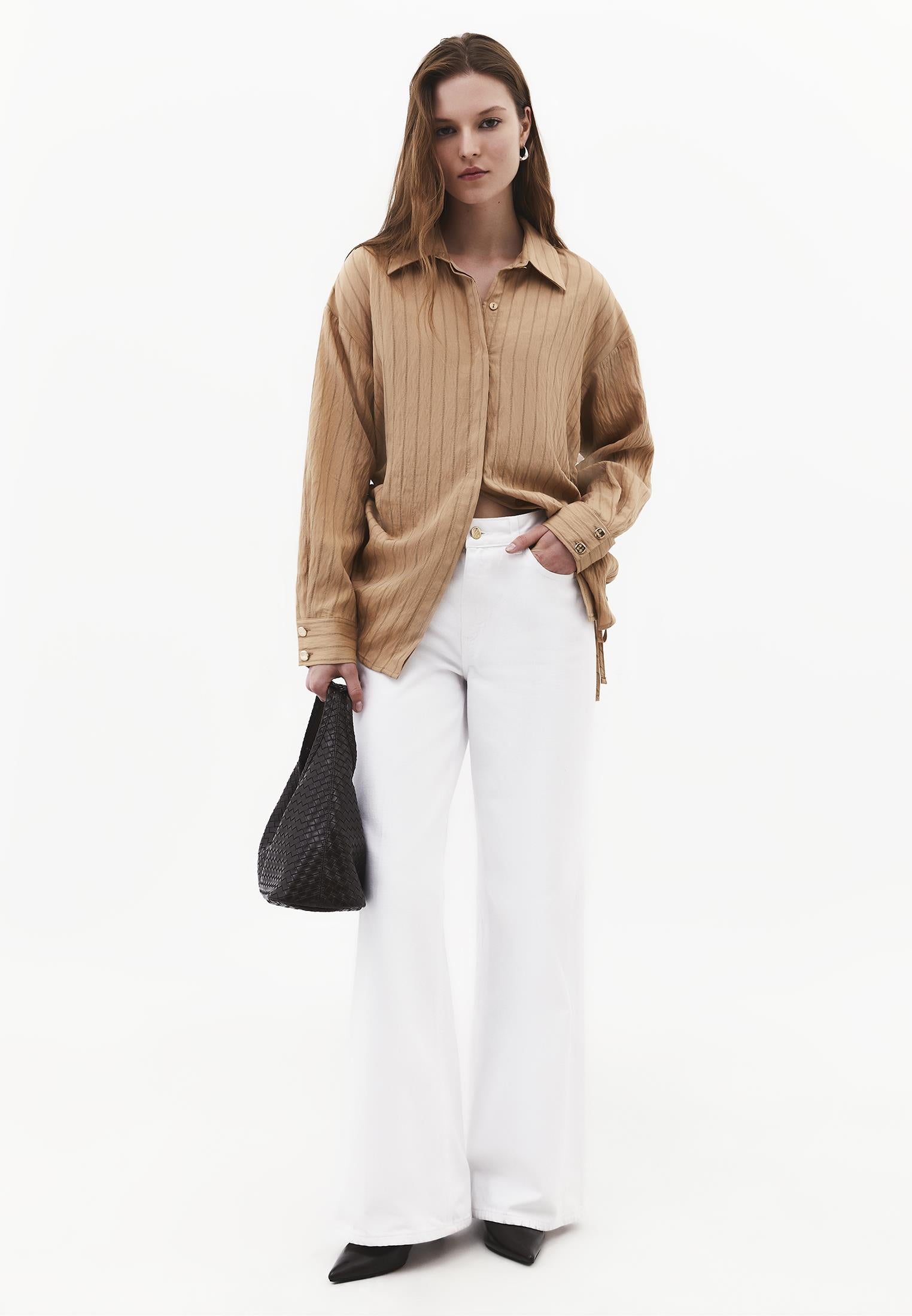 Oversized Long Sleeve Striped Shirt with Button Details - LARK STRIPE