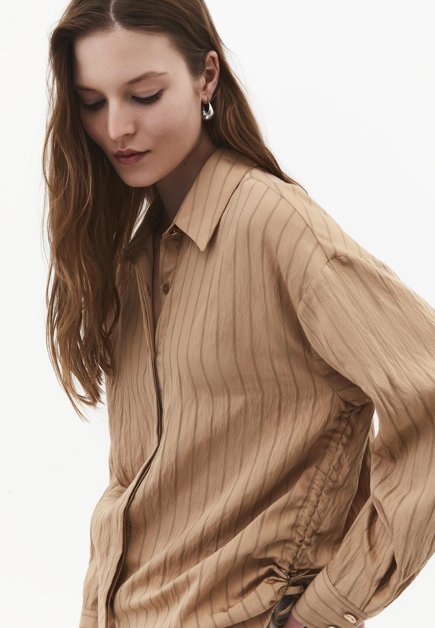 Oversized Long Sleeve Striped Shirt with Button Details - LARK STRIPE
