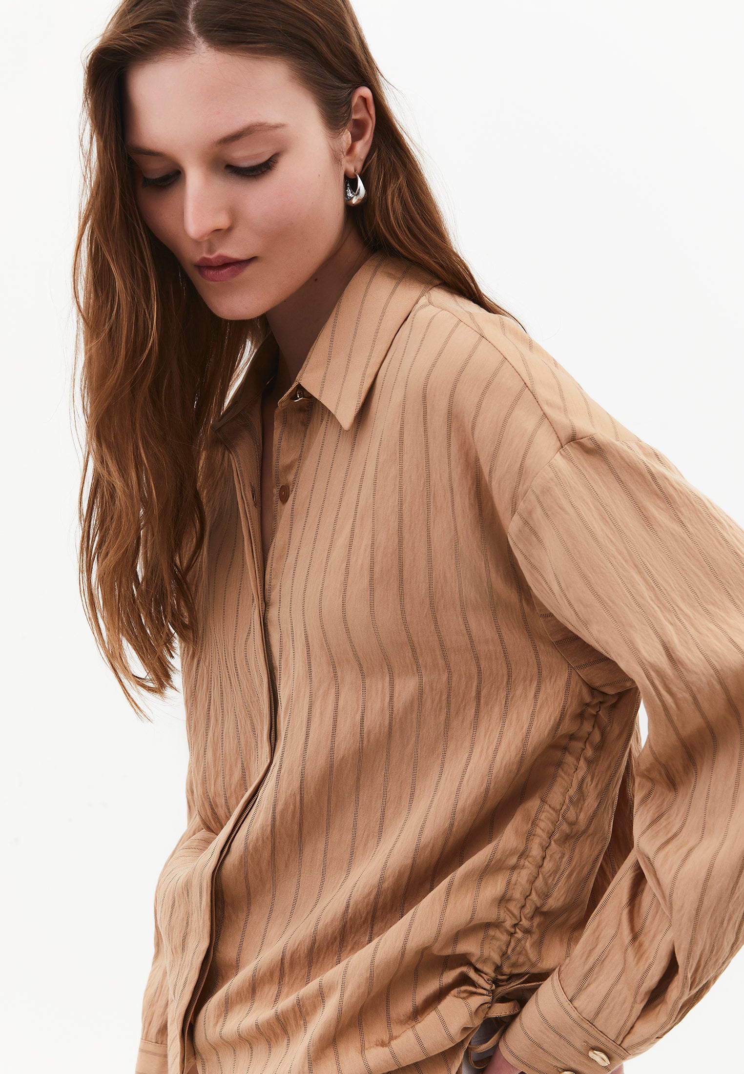 Oversized Long Sleeve Striped Shirt with Button Details - LARK STRIPE