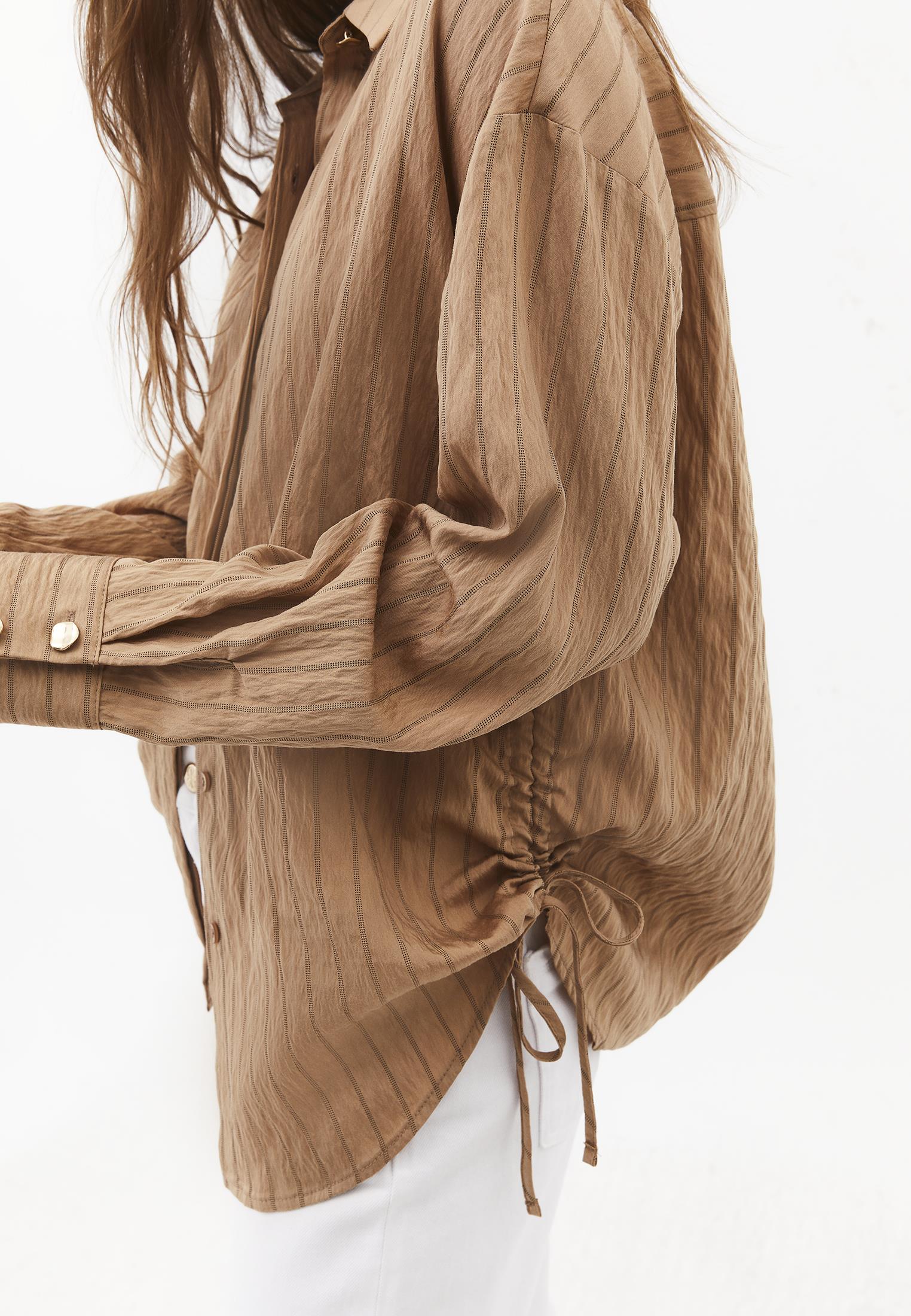 Oversized Long Sleeve Striped Shirt with Button Details - LARK STRIPE