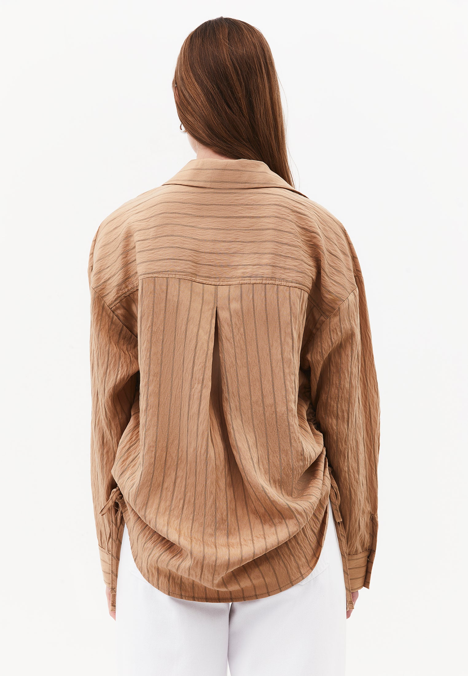 Oversized Long Sleeve Striped Shirt with Button Details - LARK STRIPE