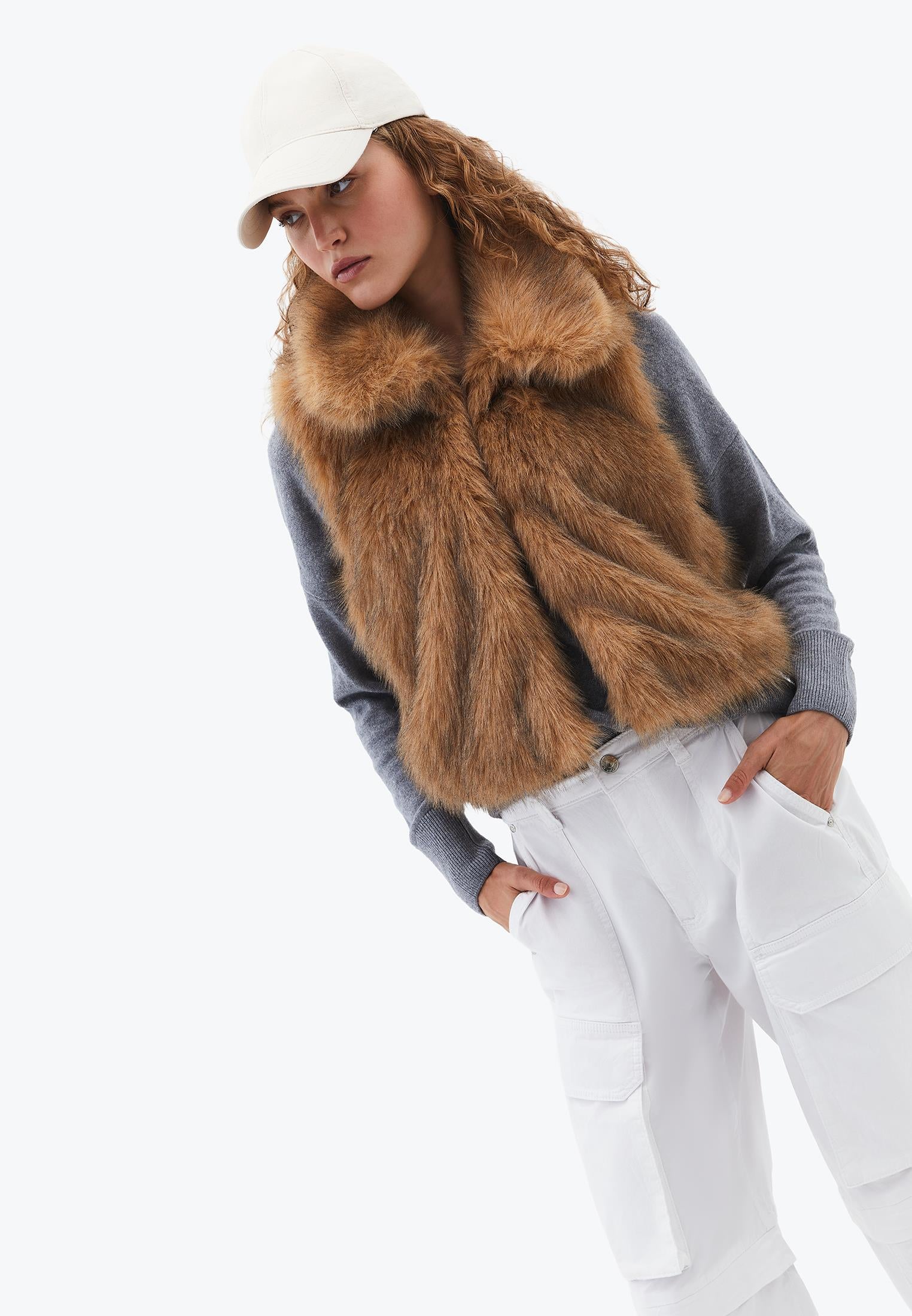 V Neck Faux Fur Vest - LARK