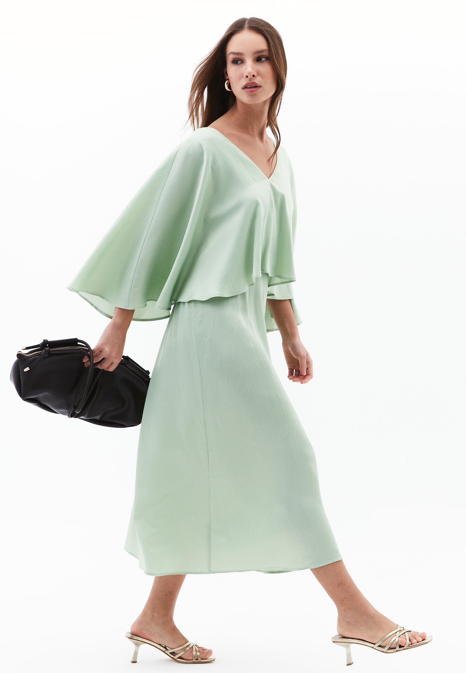 V Neck Long Dress - LAUREL GREEN