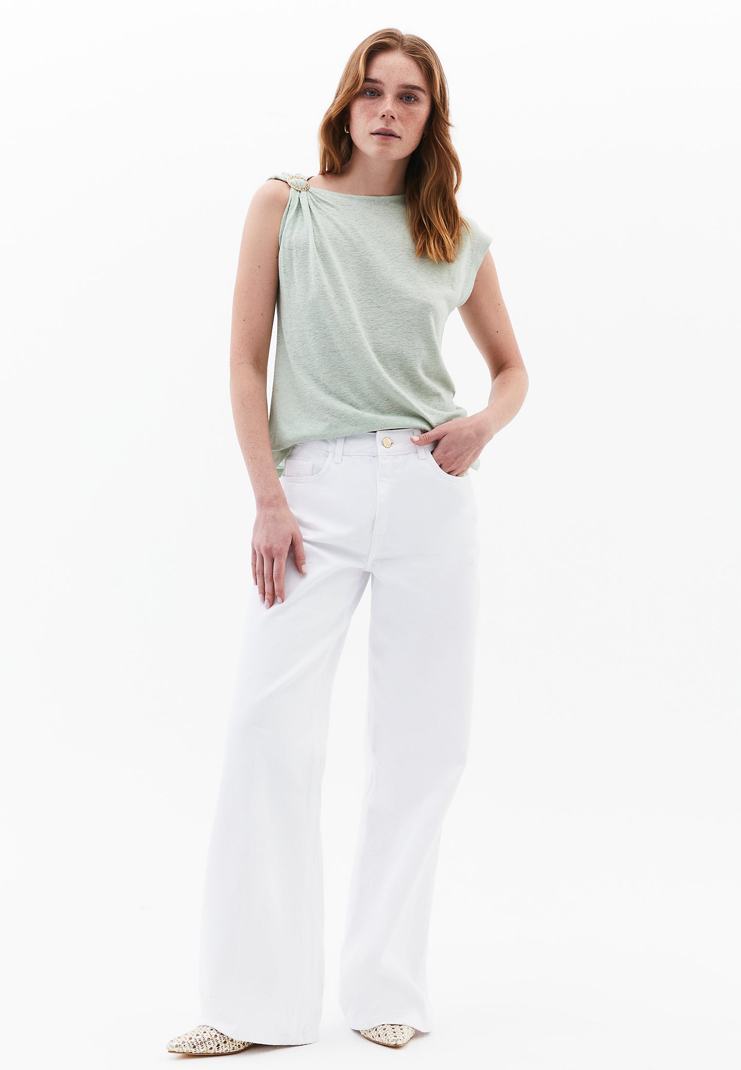 Boat Neck Sleeveless T-Shirt - LAUREL GREEN