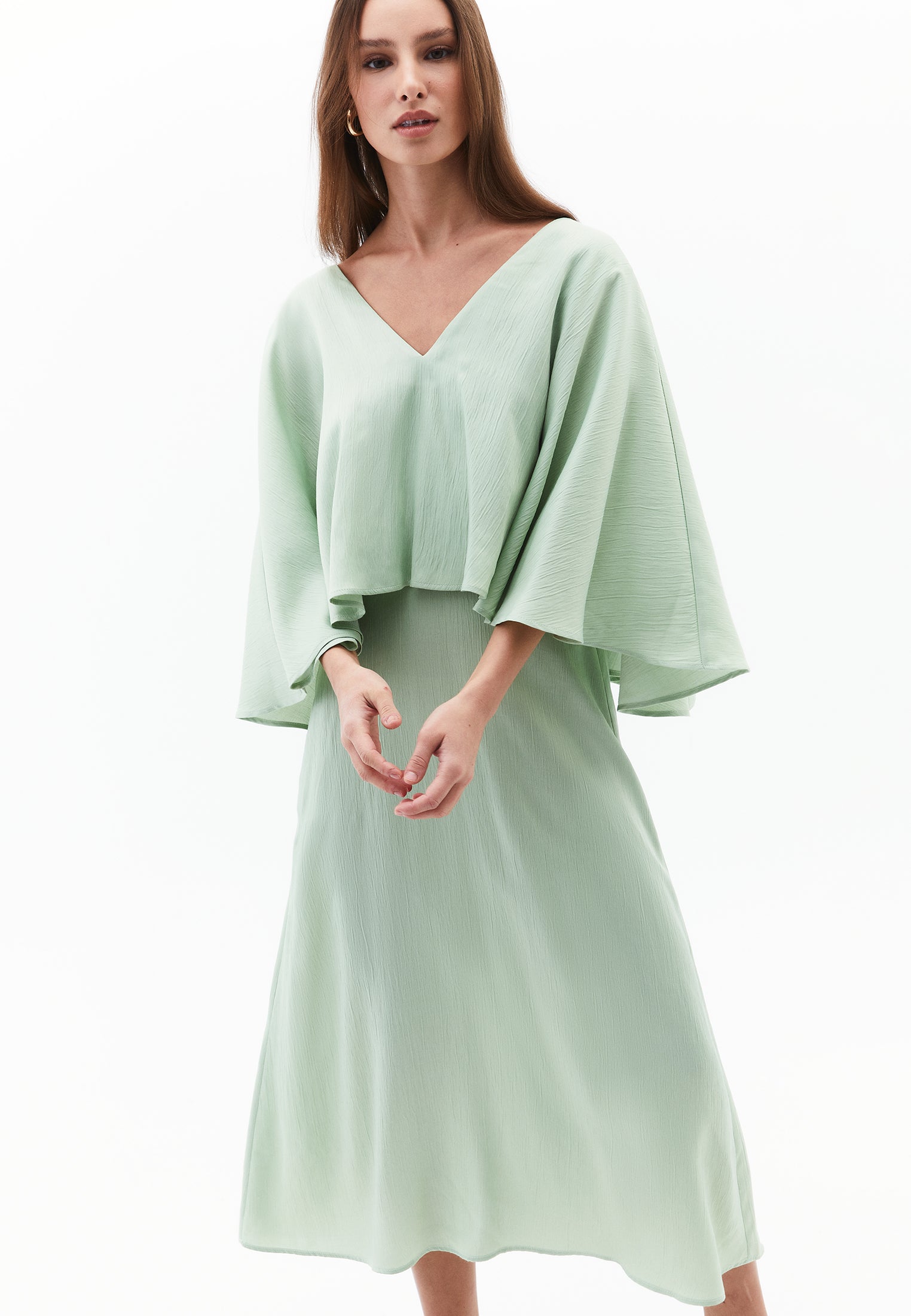 V Neck Long Dress - LAUREL GREEN