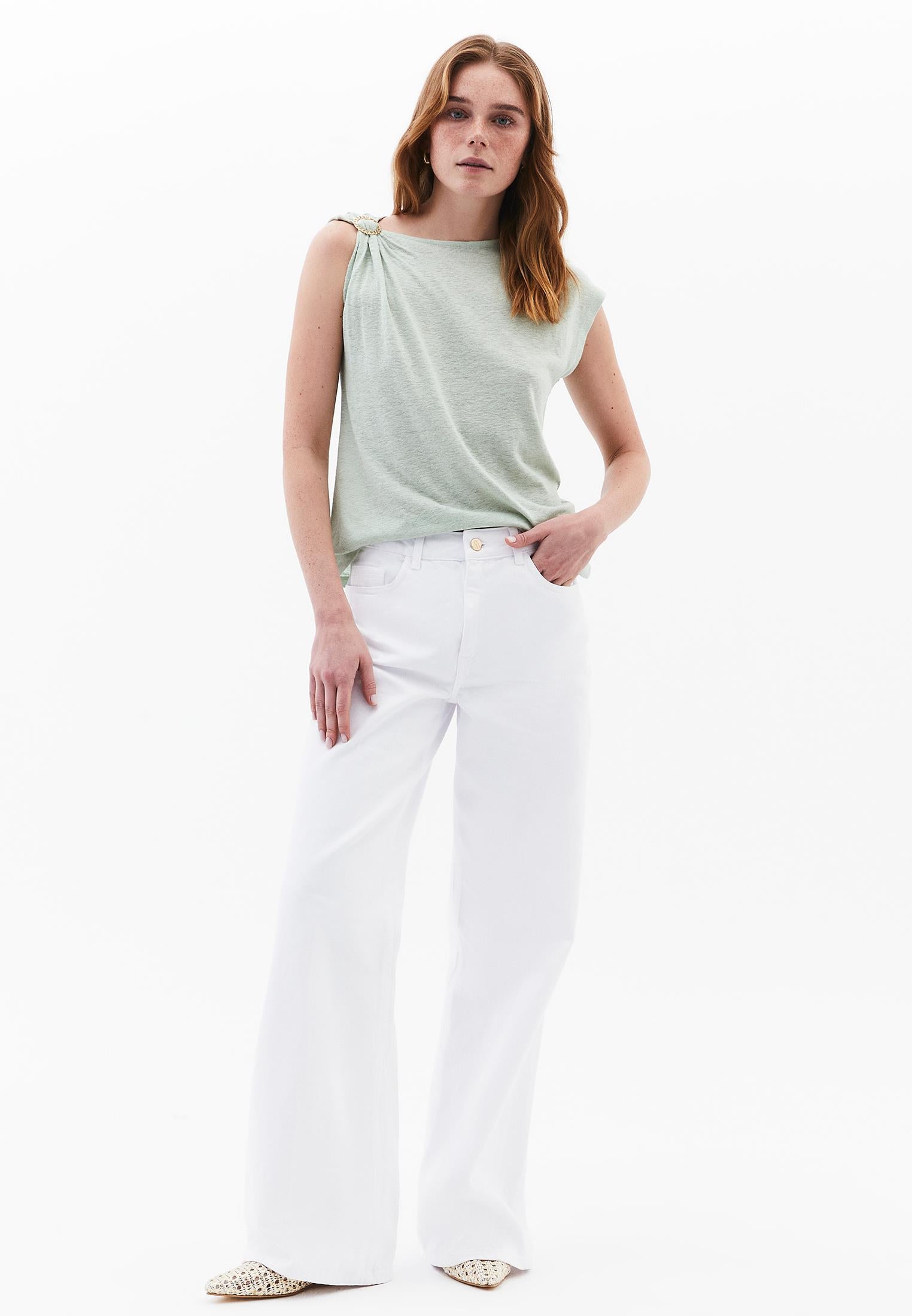Boat Neck Sleeveless T-Shirt - LAUREL GREEN