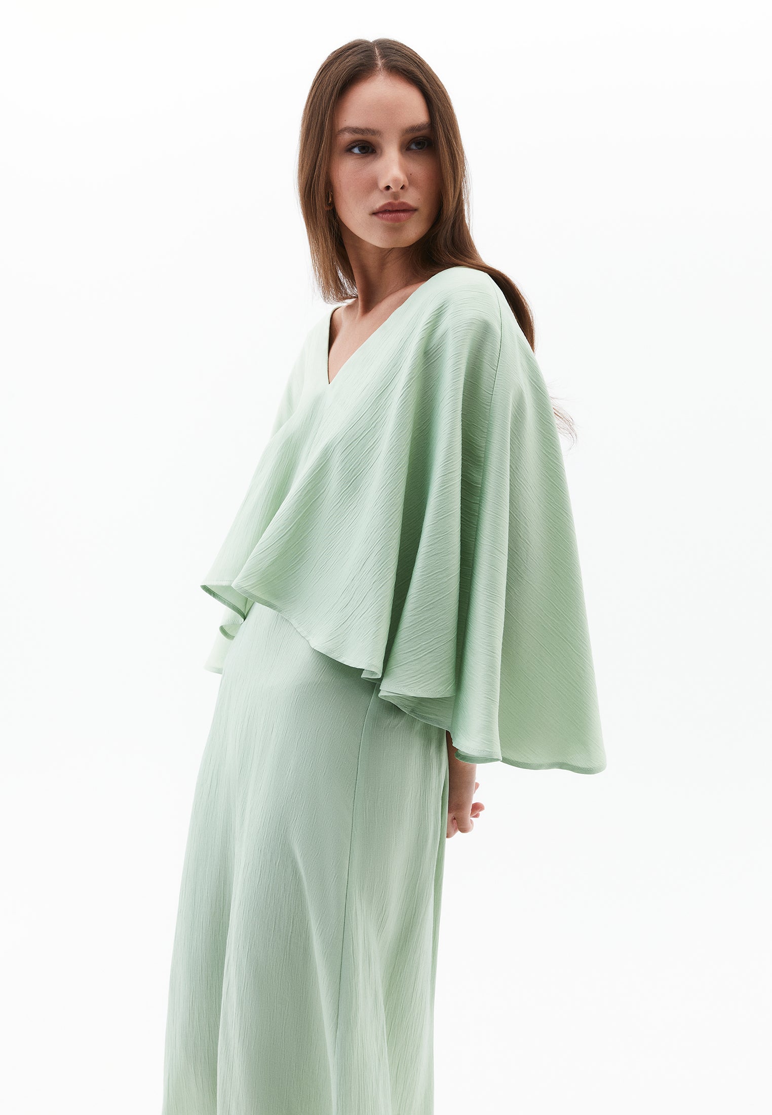 V Neck Long Dress - LAUREL GREEN