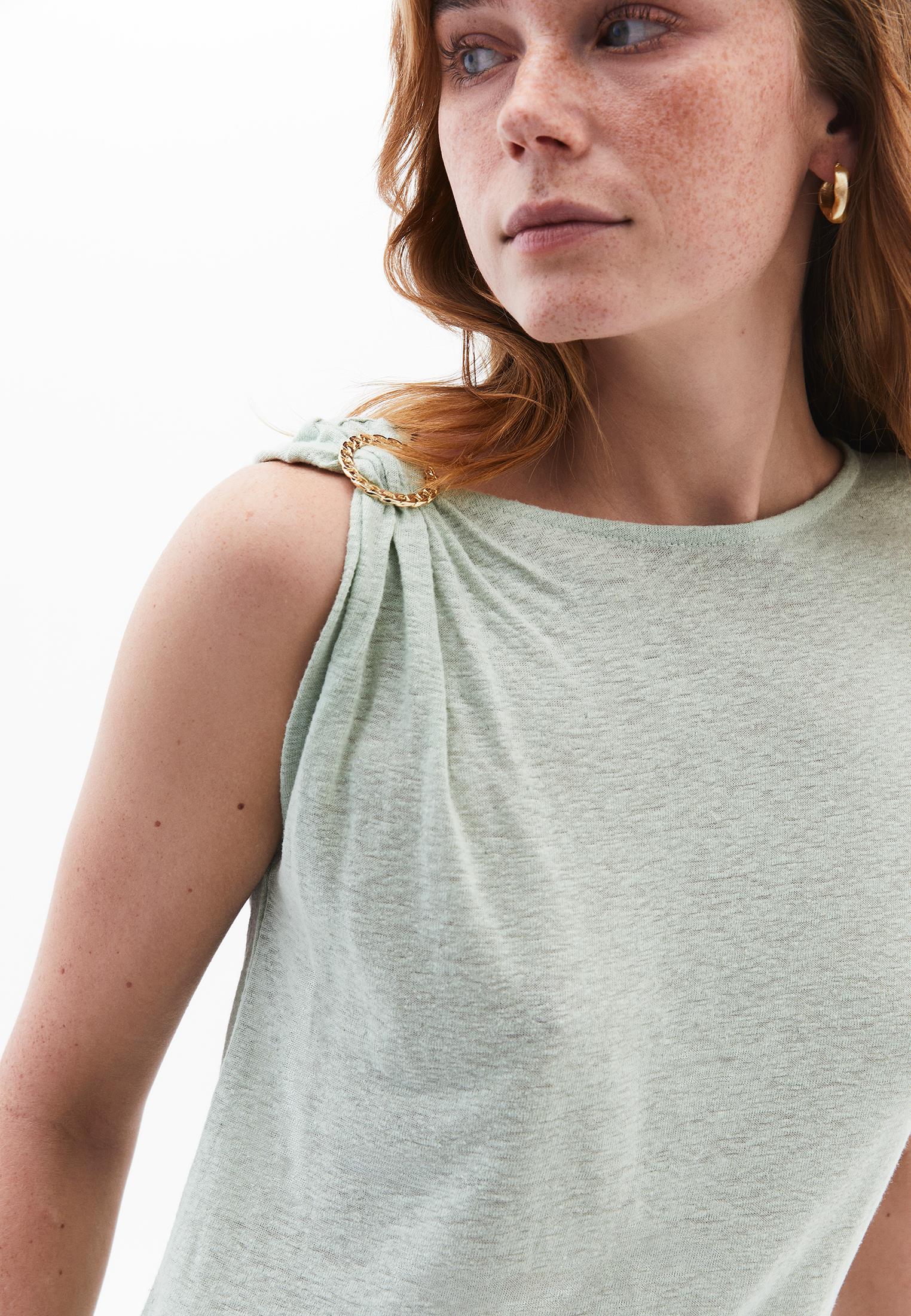 Boat Neck Sleeveless T-Shirt - LAUREL GREEN