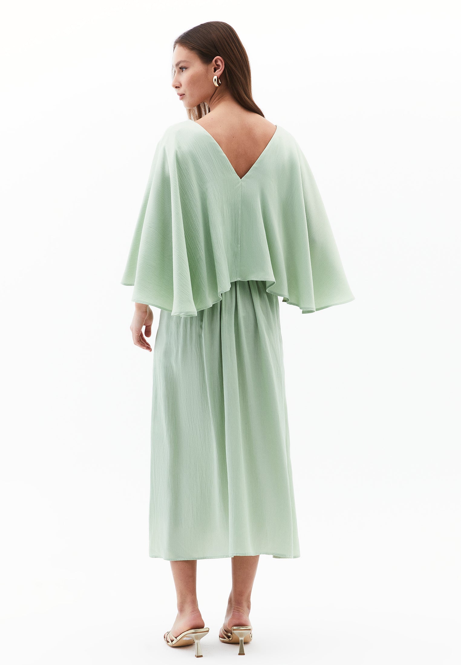 V Neck Long Dress - LAUREL GREEN