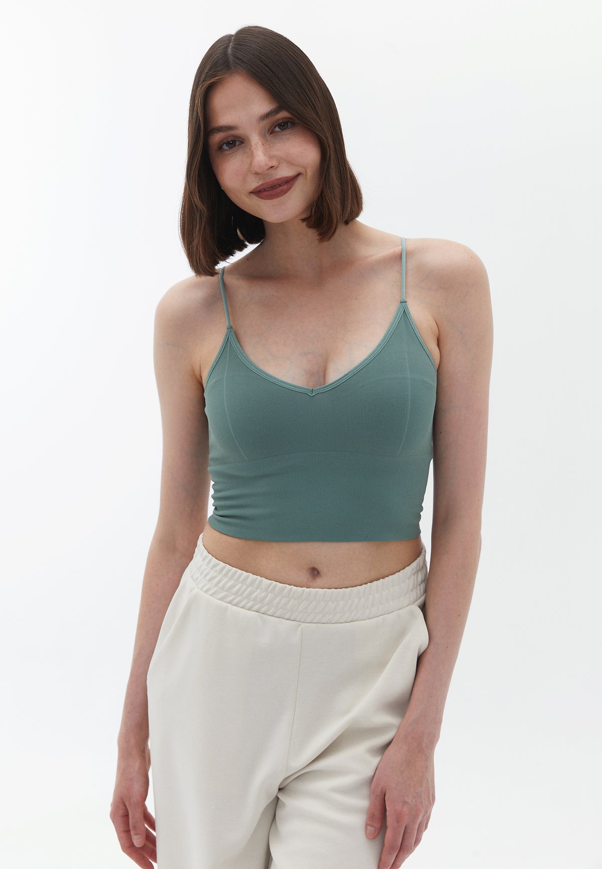Seamless Camisole With V Neck And Straps - LAUREL WREATH