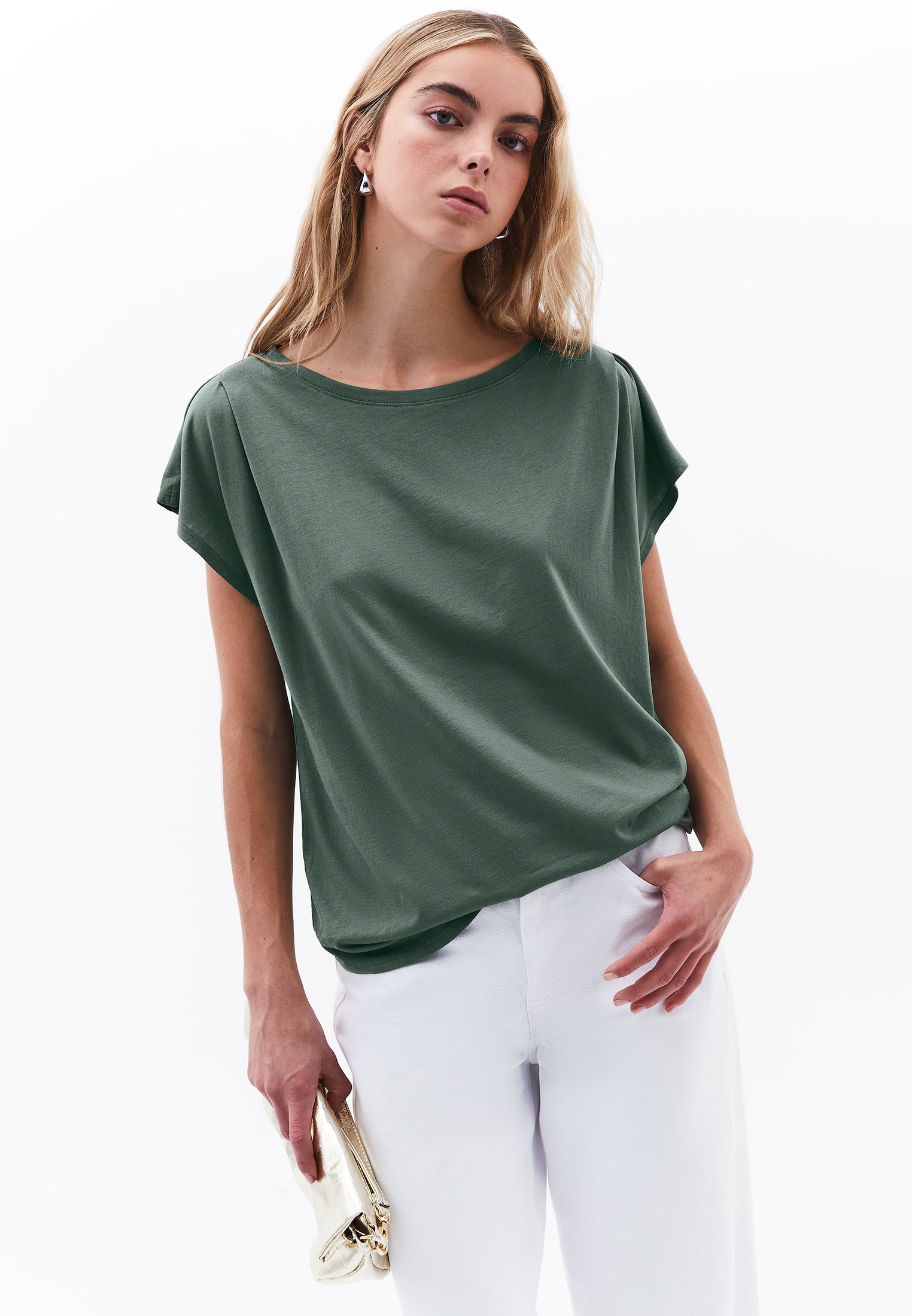 Boat Neck Loose Fit T-Shirt - LAUREL WREATH