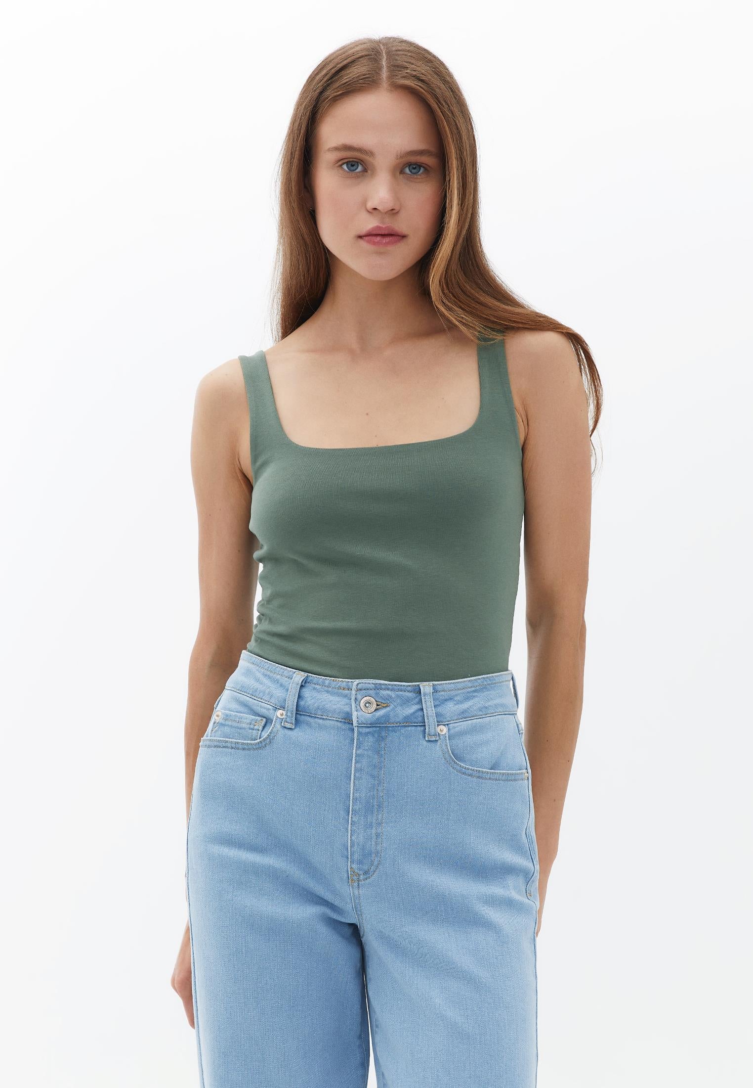 Square Neck Sleeveless Long Tank Top - LAUREL WREATH