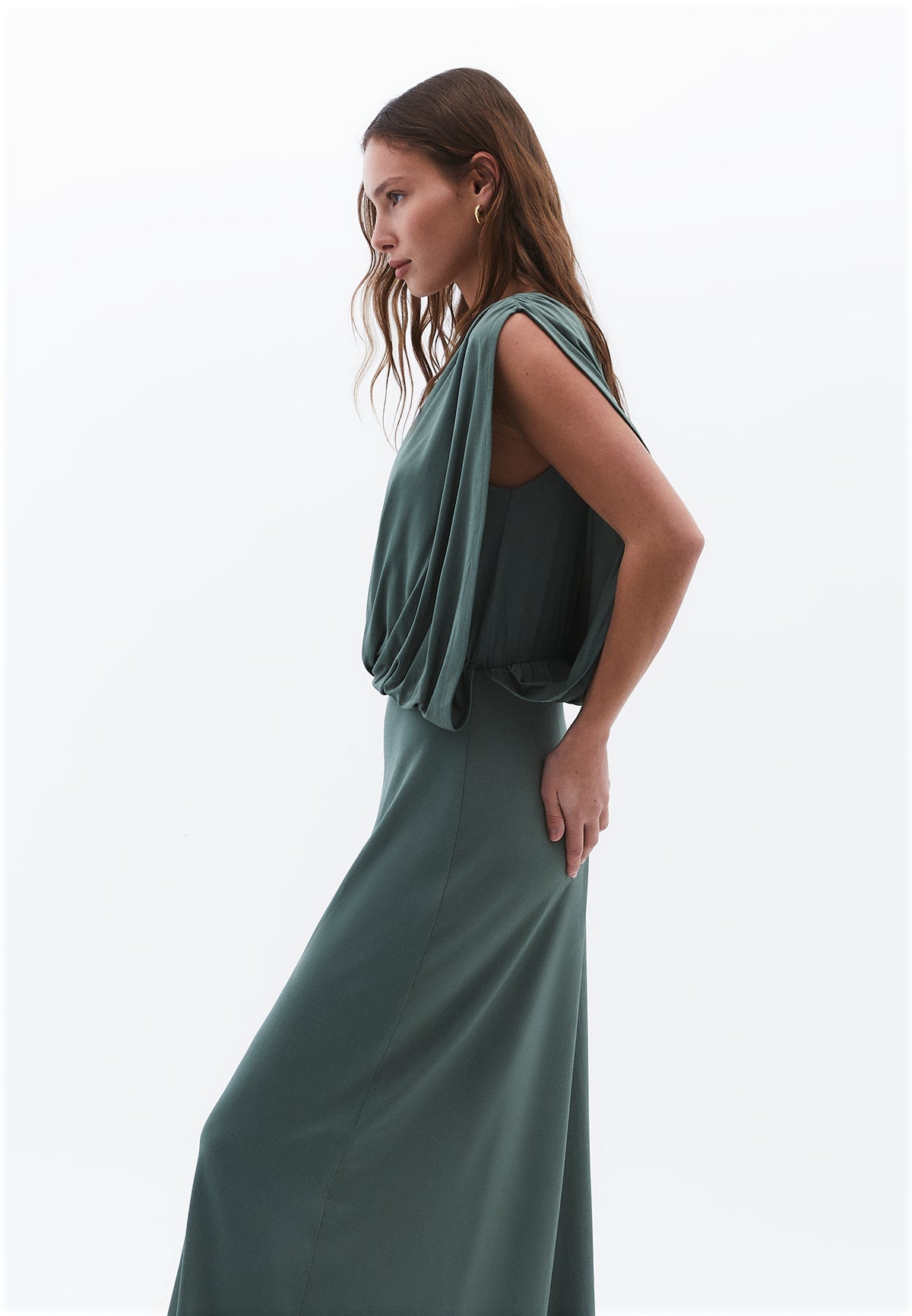 Long Gathered Boat Neck Dress - LAUREL WREATH