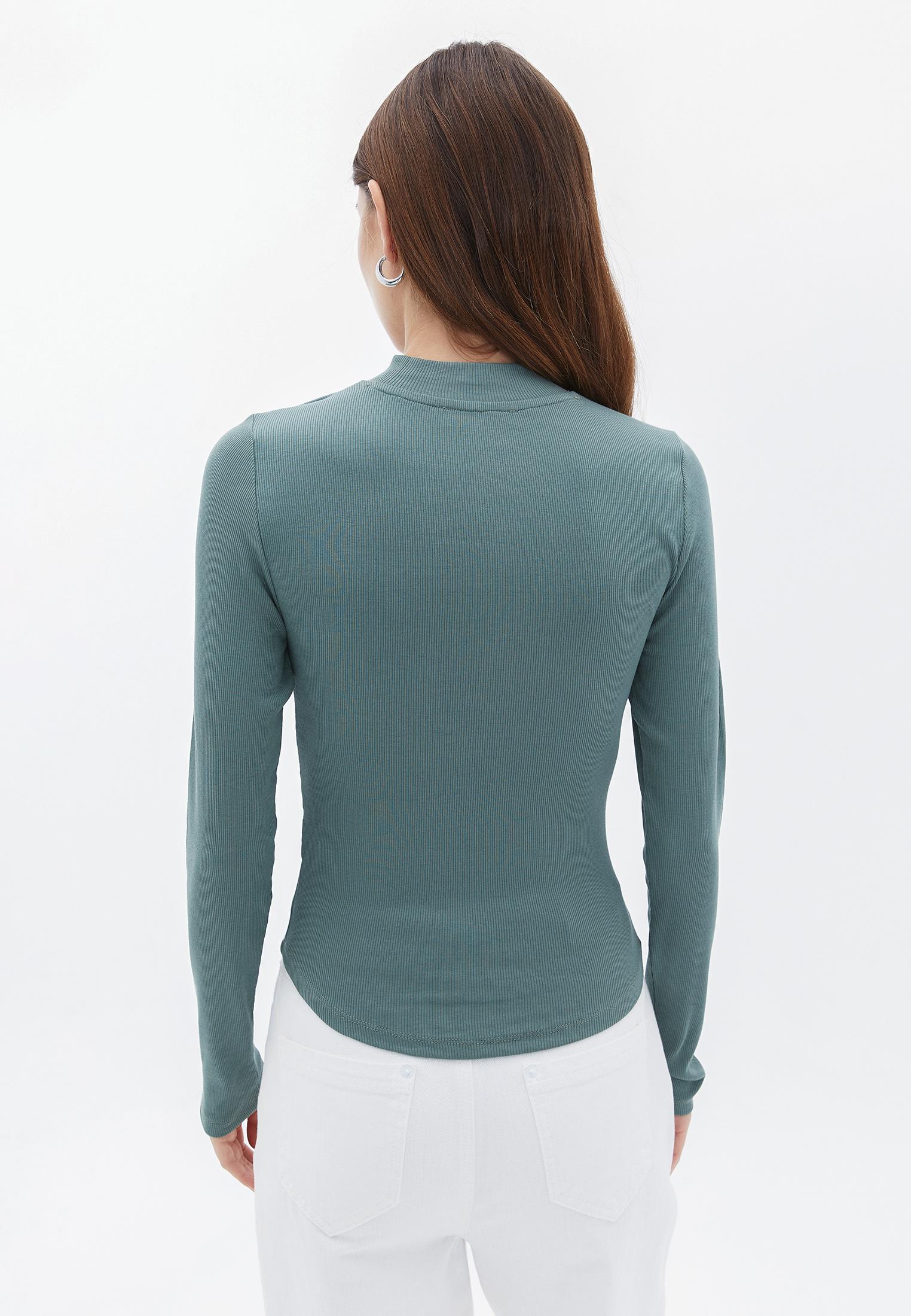 High Neck Long Sleeve Bodycon T-Shirt - LAUREL WREATH