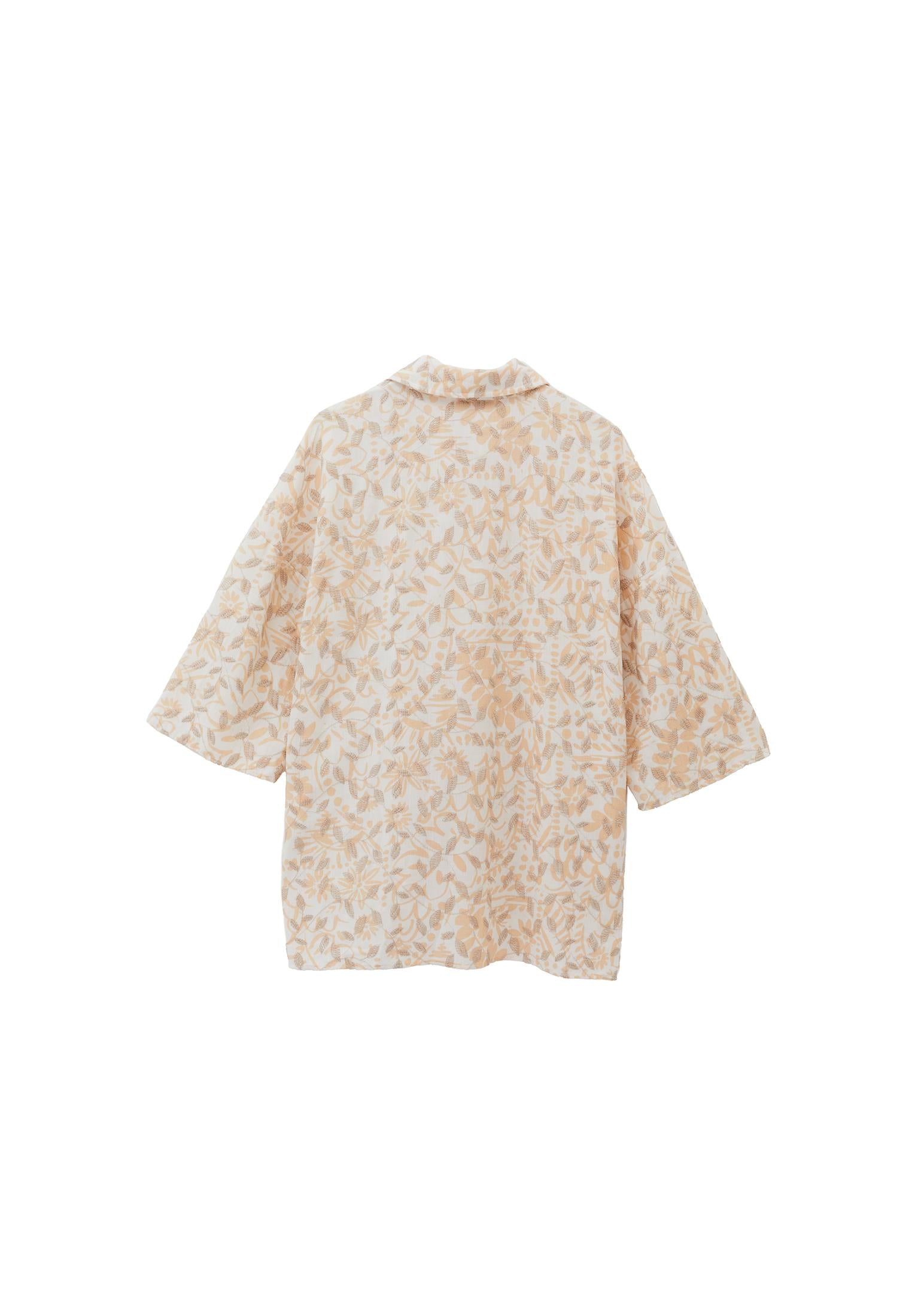 Embroidered Buttoned Oversize Shirt - LEAF COMB