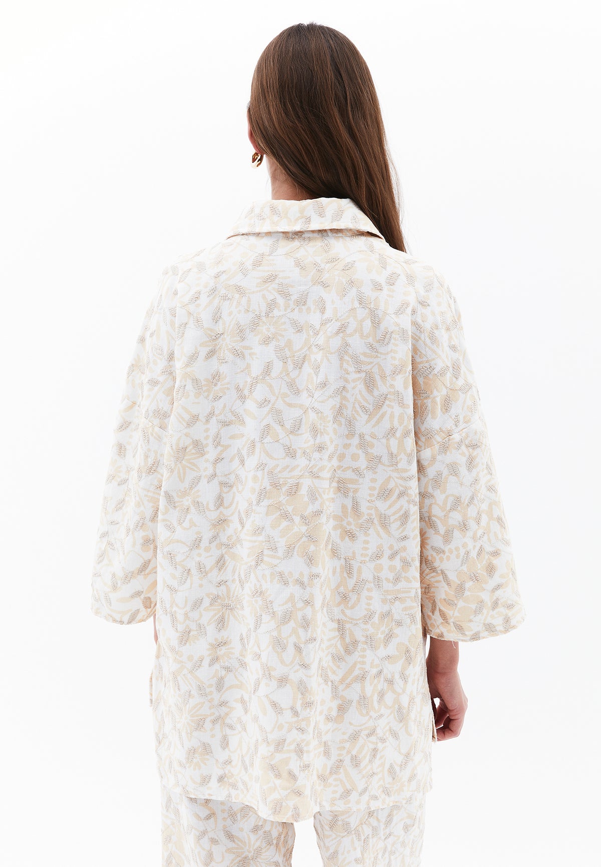 Embroidered Buttoned Oversize Shirt - LEAF COMB