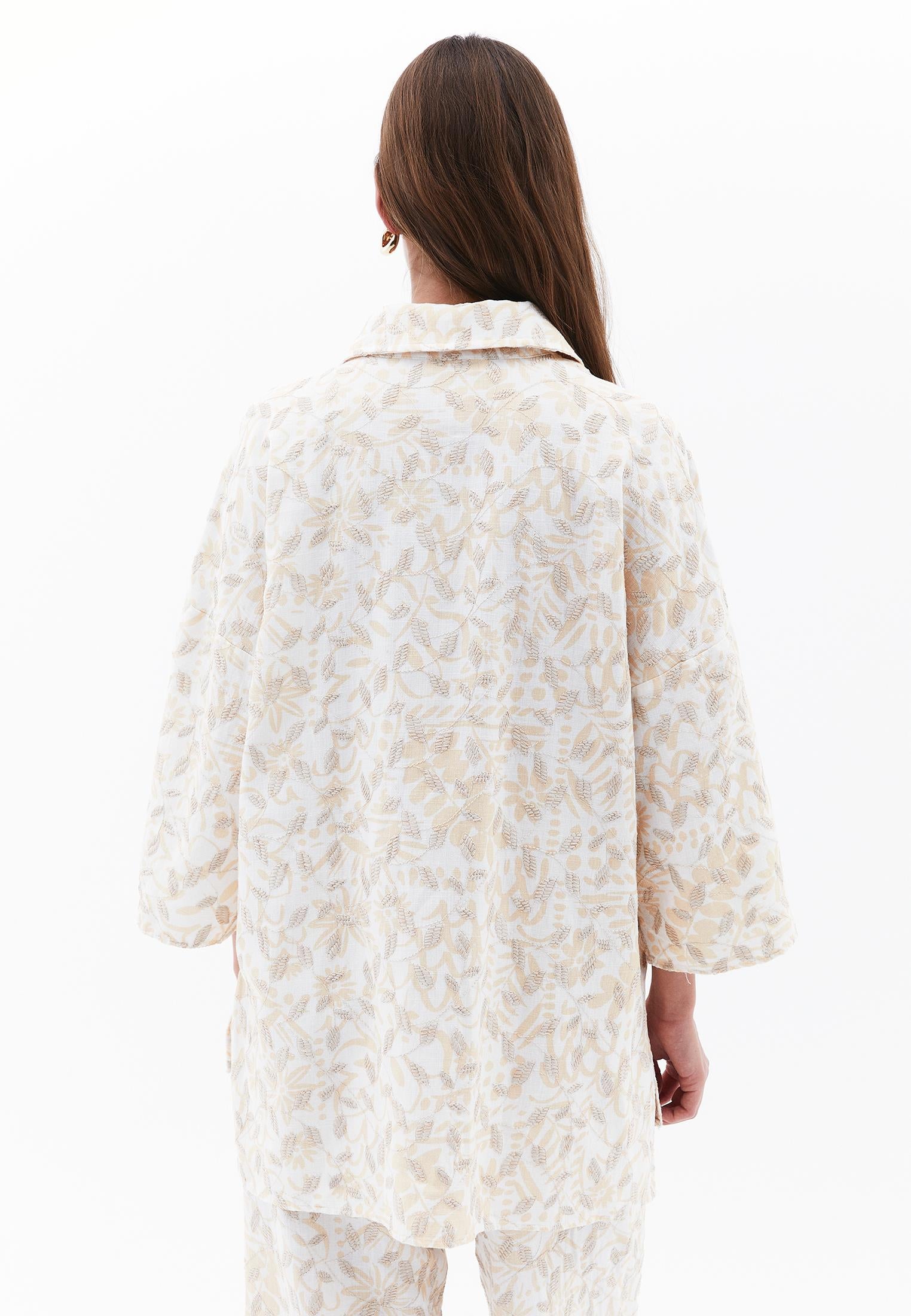Embroidered Buttoned Oversize Shirt - LEAF COMB