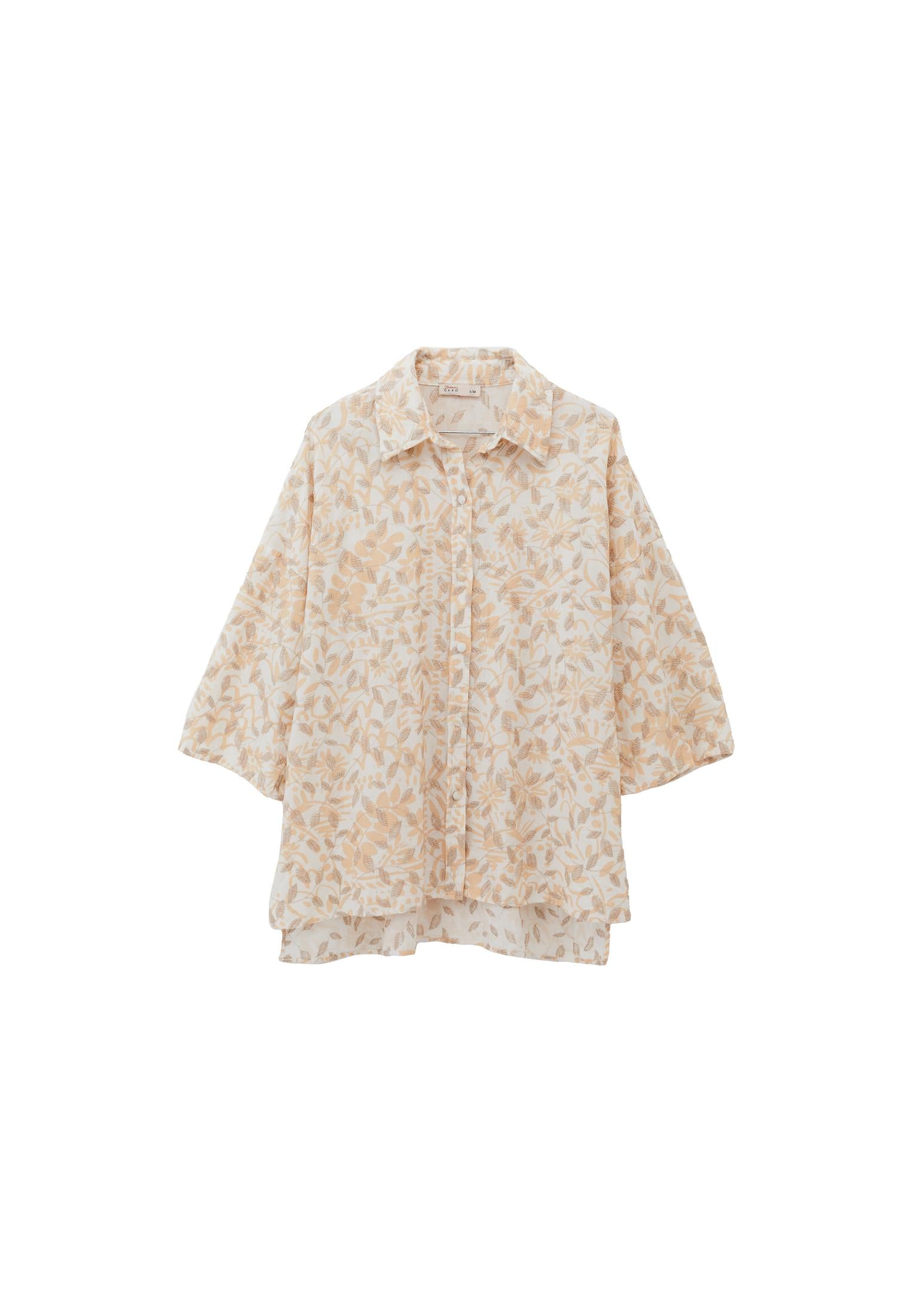 Embroidered Buttoned Oversize Shirt - LEAF COMB