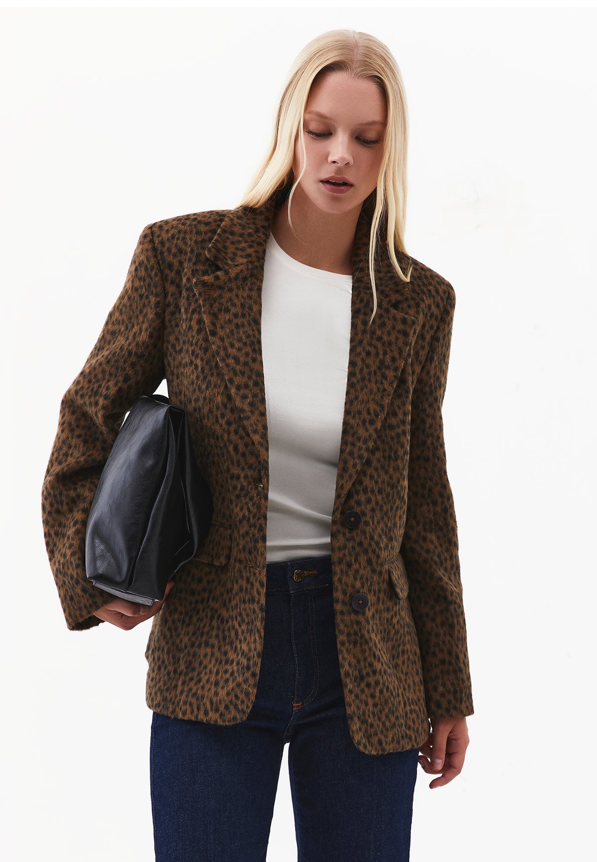 Oversize Blazer Jacket Button Detail - LEO COMB