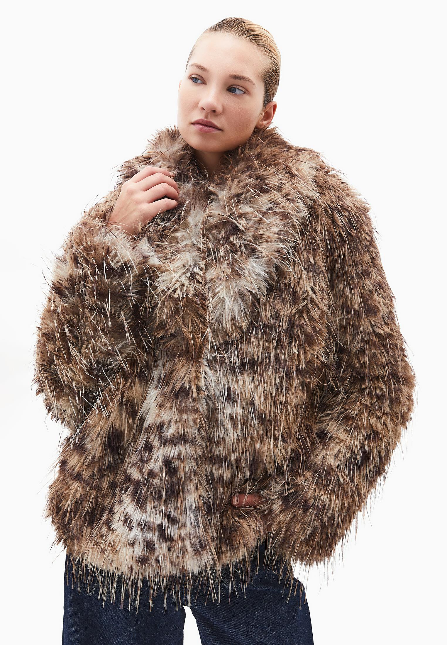 Shawl Collar Faux Fur Jacket - LEO COMB