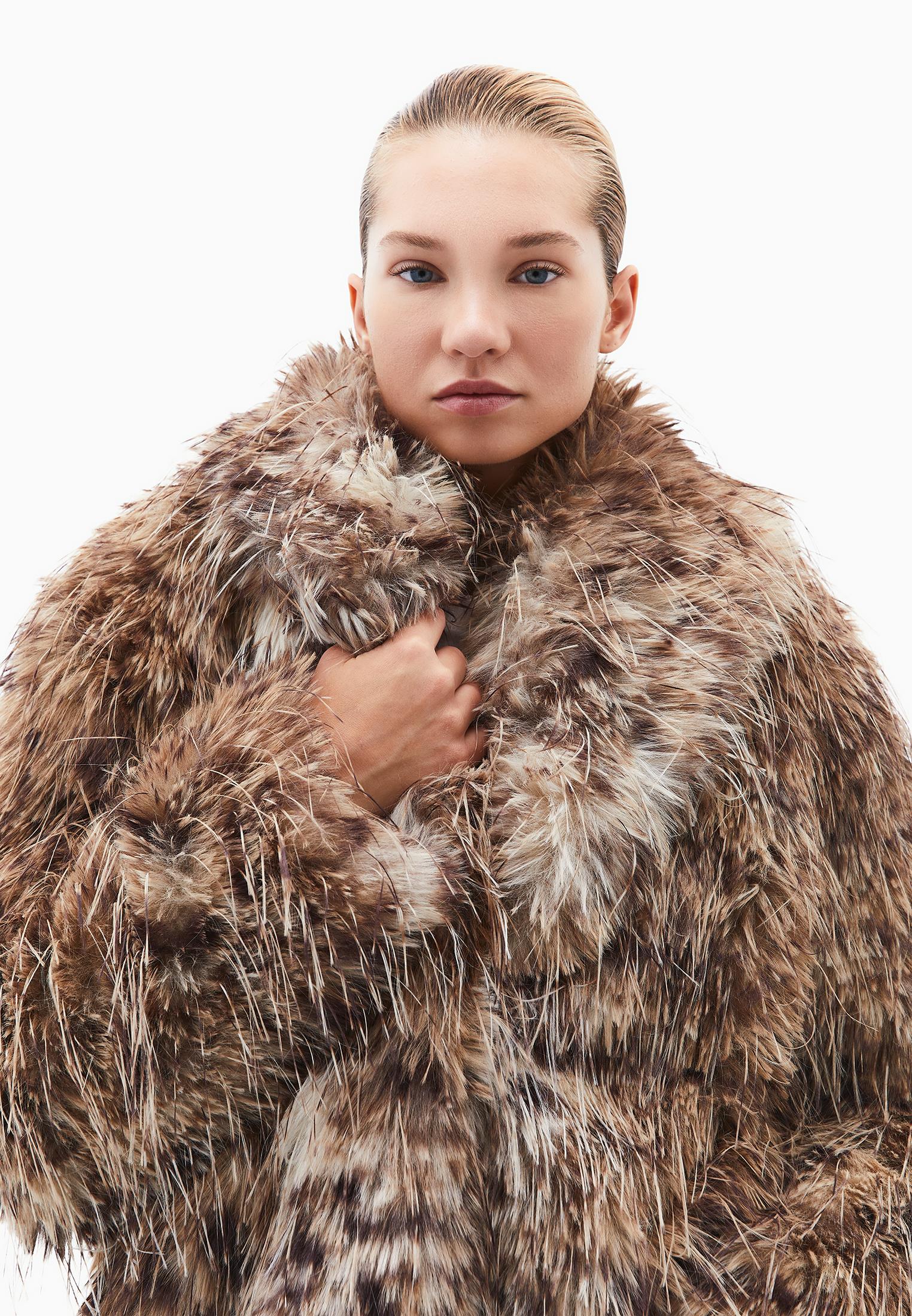Shawl Collar Faux Fur Jacket - LEO COMB