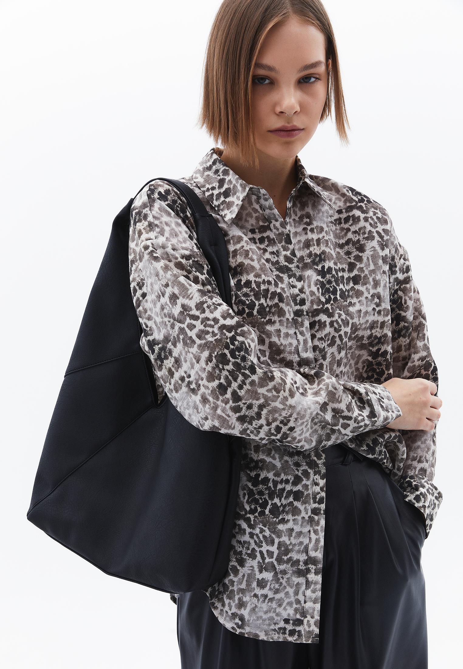 Animal Pattern Button Detailed Oversize Shirt - LEO COMB