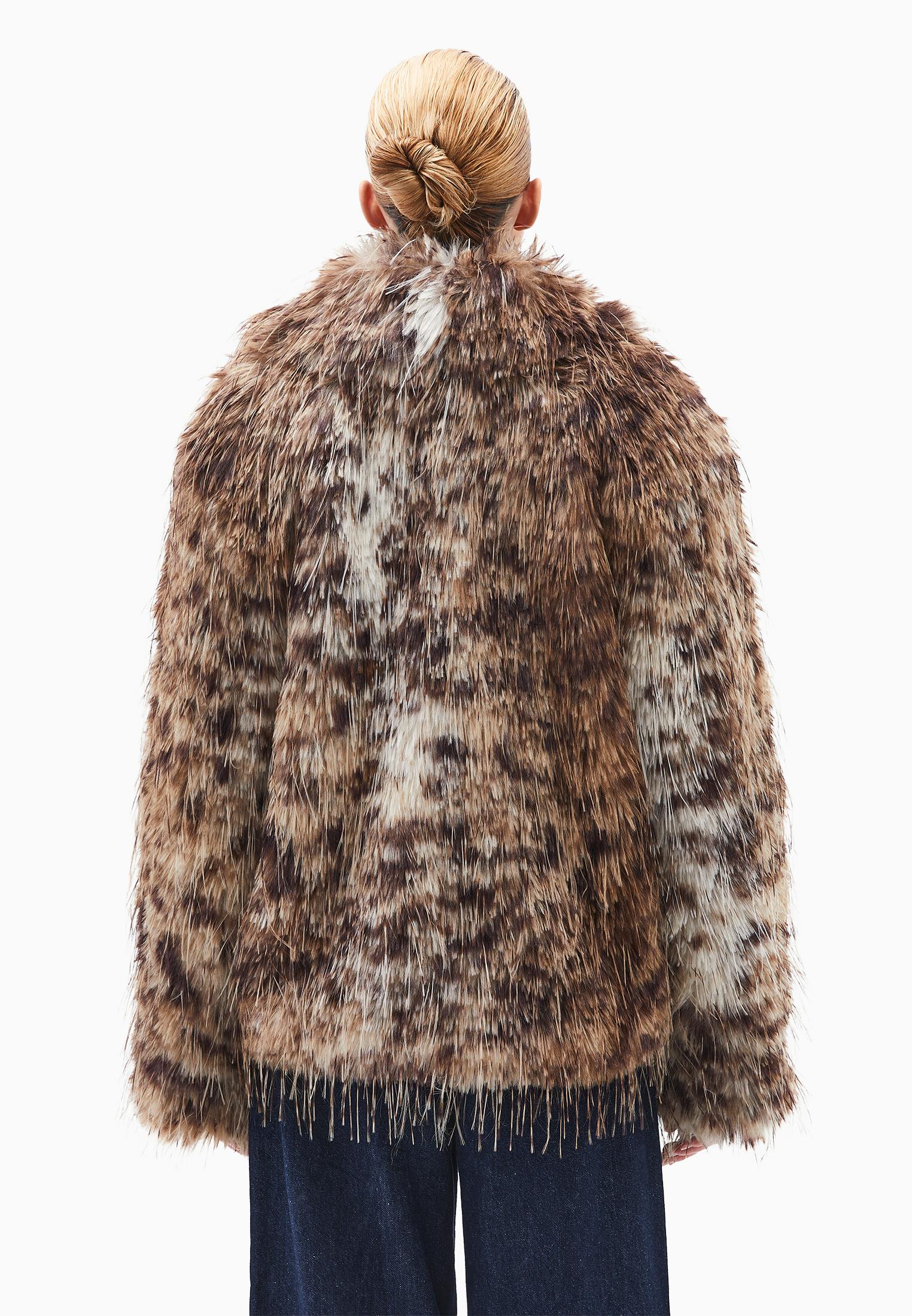 Shawl Collar Faux Fur Jacket - LEO COMB