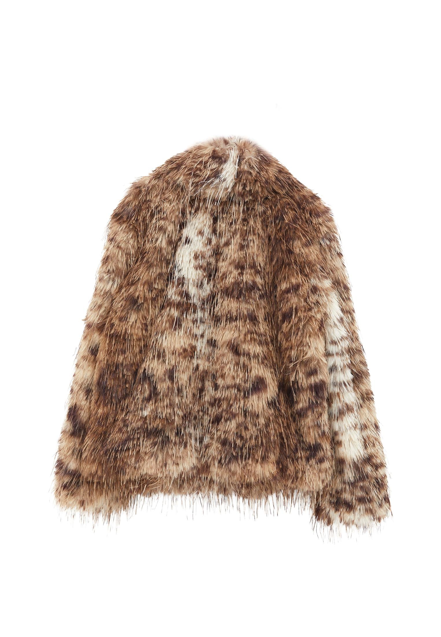 Shawl Collar Faux Fur Jacket - LEO COMB