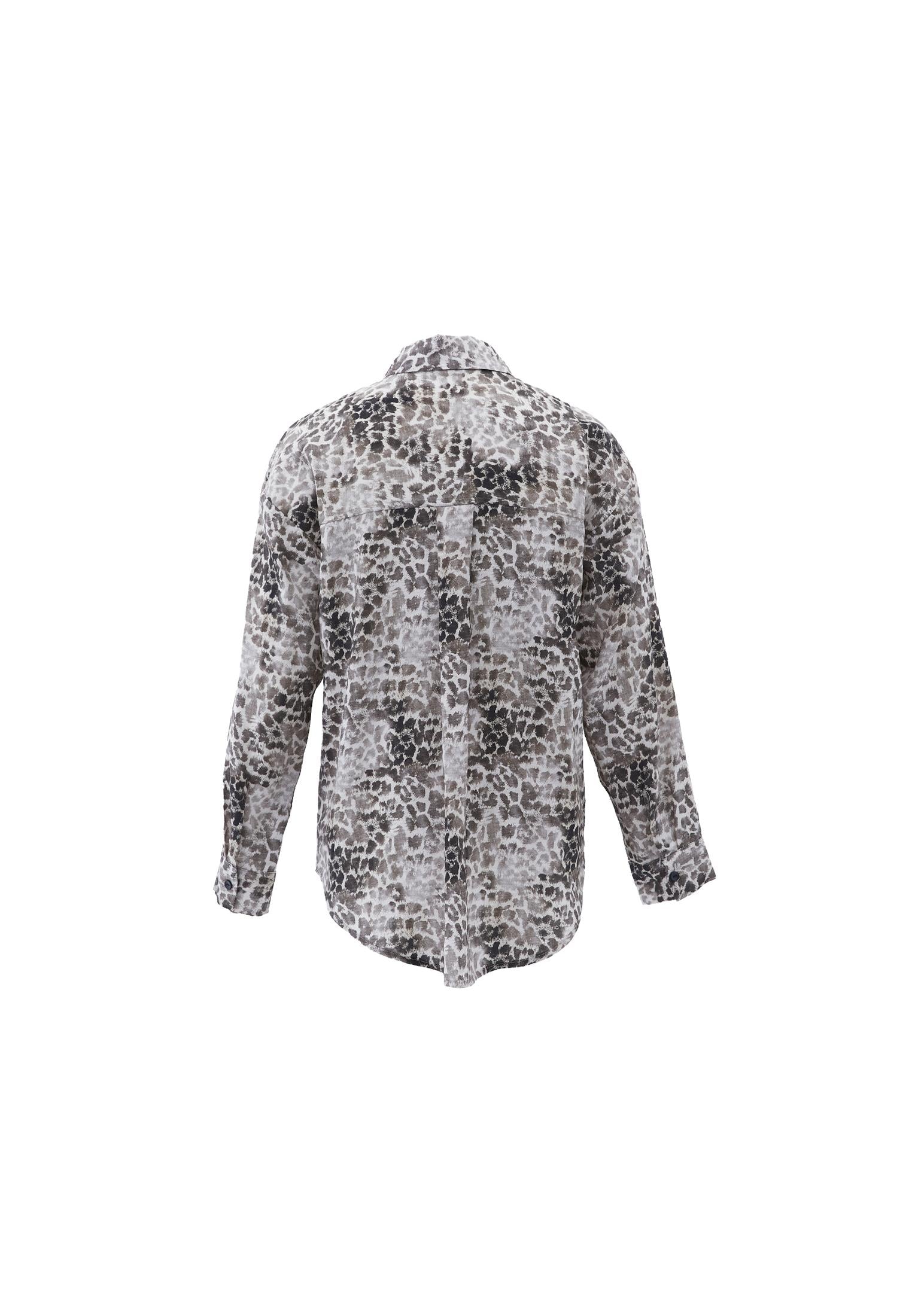 Animal Patterned Button Detailed Oversize Shirt - LEO COMB