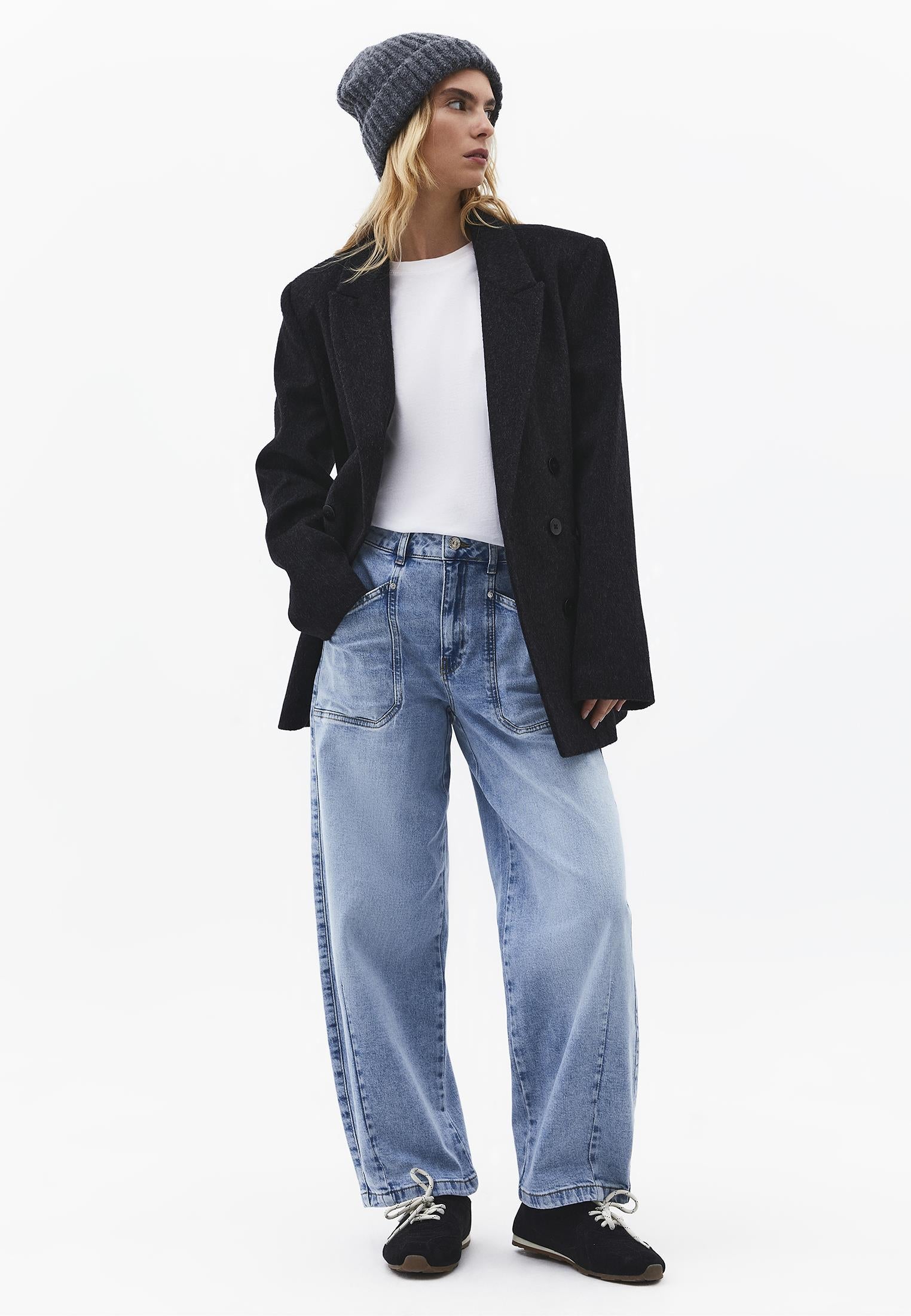 Pocket Detailed Barrel Leg Trousers - LIGHT BLUE DENIM