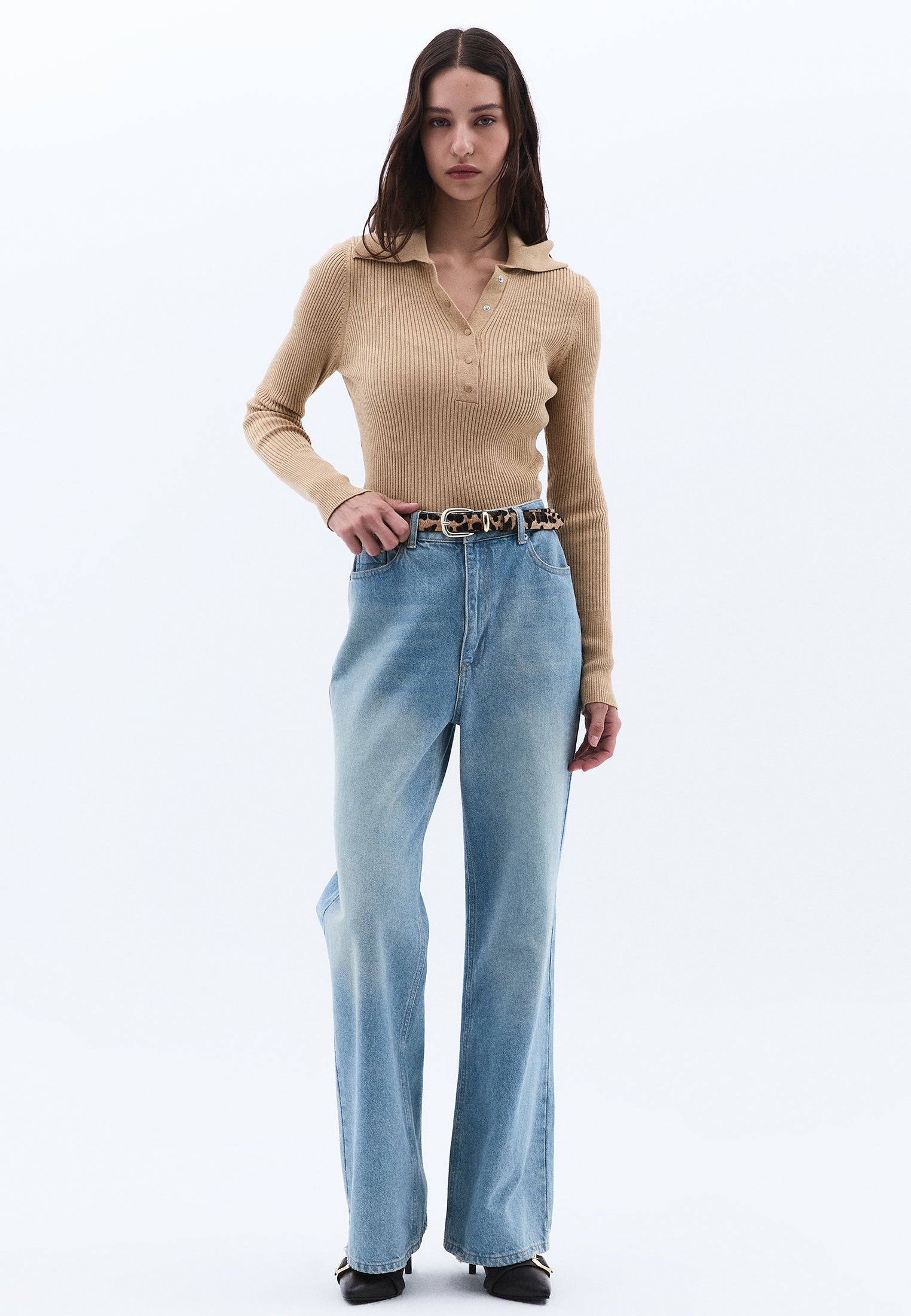High Waist Wide Leg Denim Pants - LIGHT BLUE DENIM