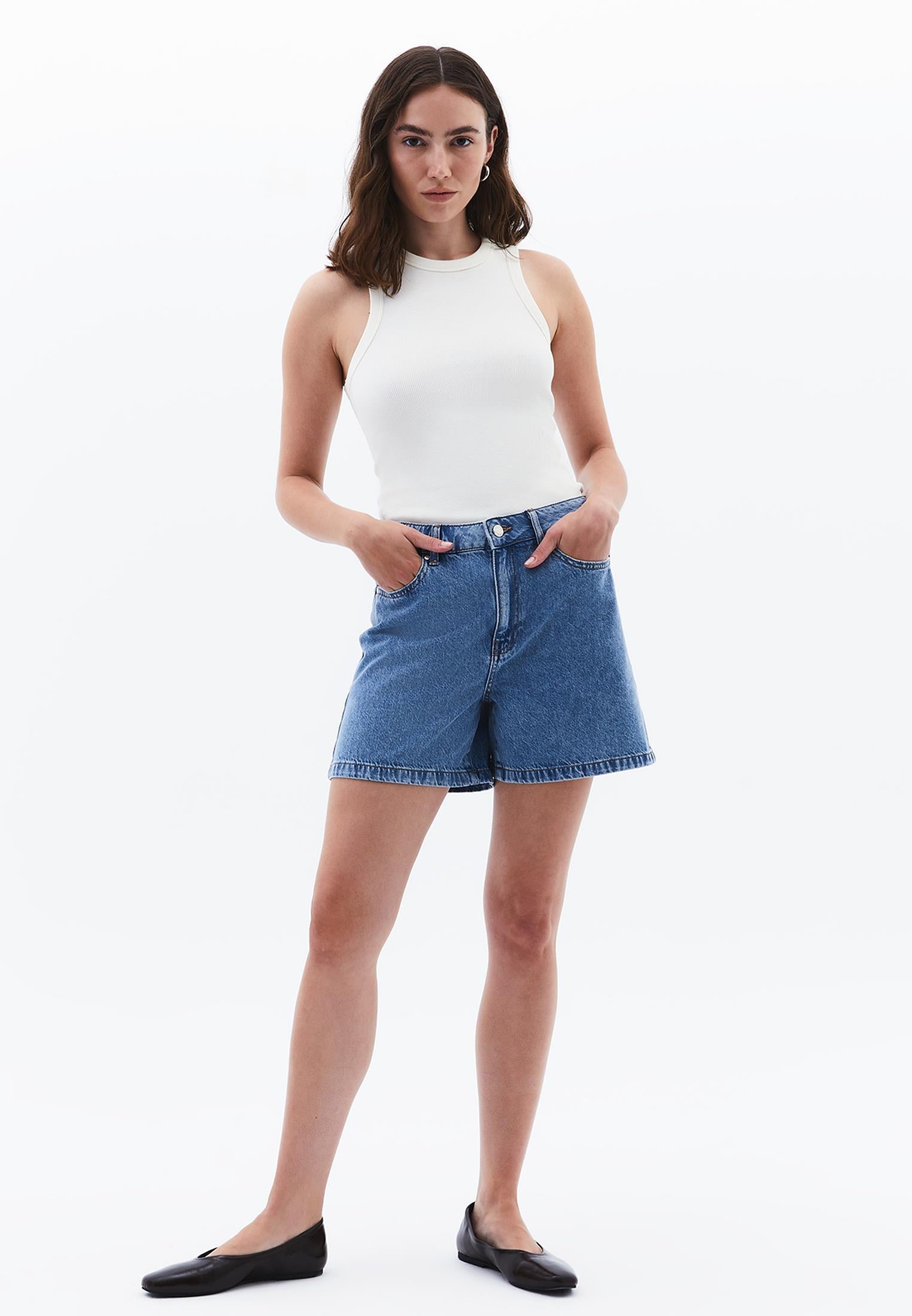 High Waist Buttoned Short Denim Shorts - LIGHT BLUE DENIM