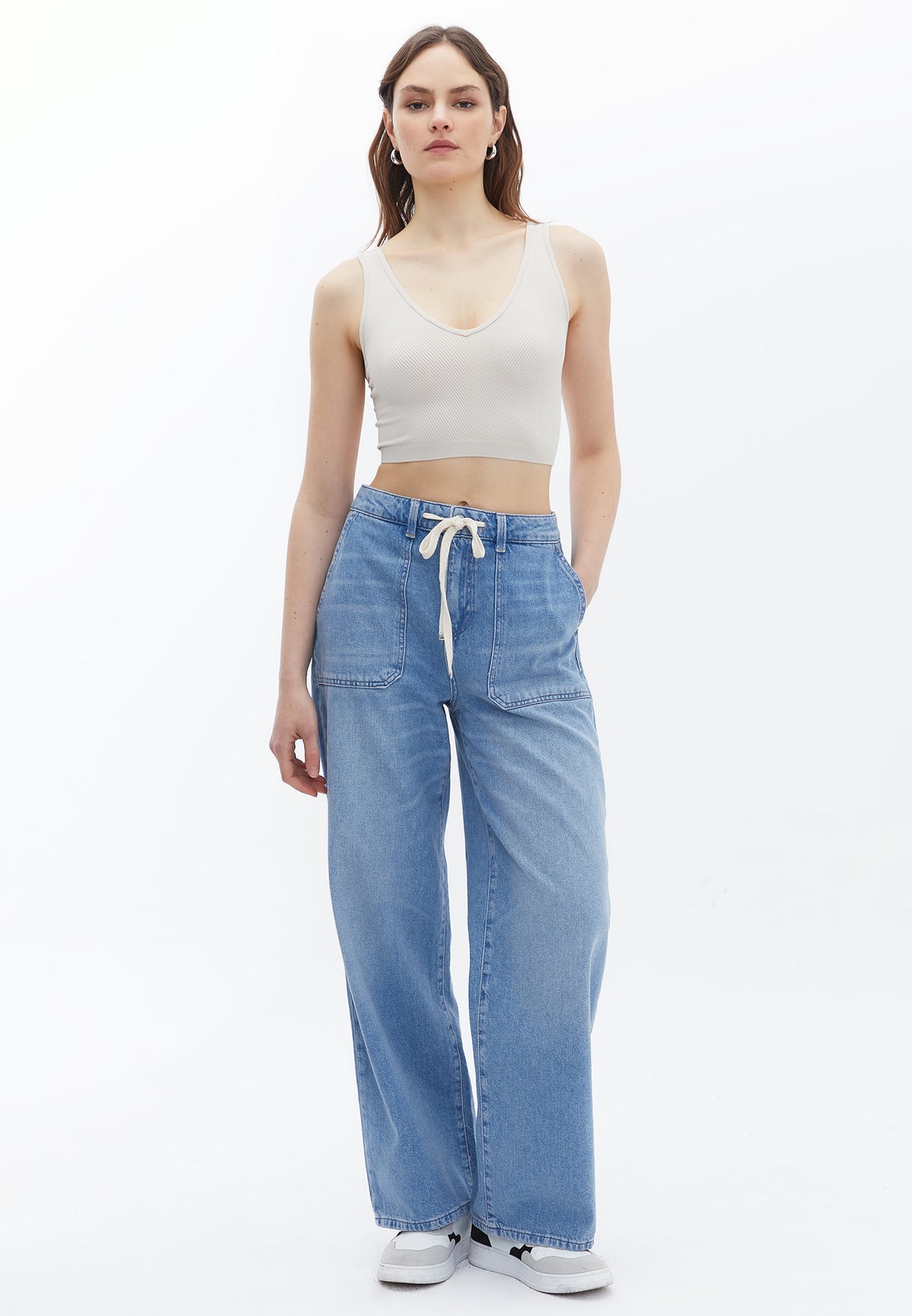 Low Waist Barrel Leg Denim Pants - LIGHT BLUE DENIM