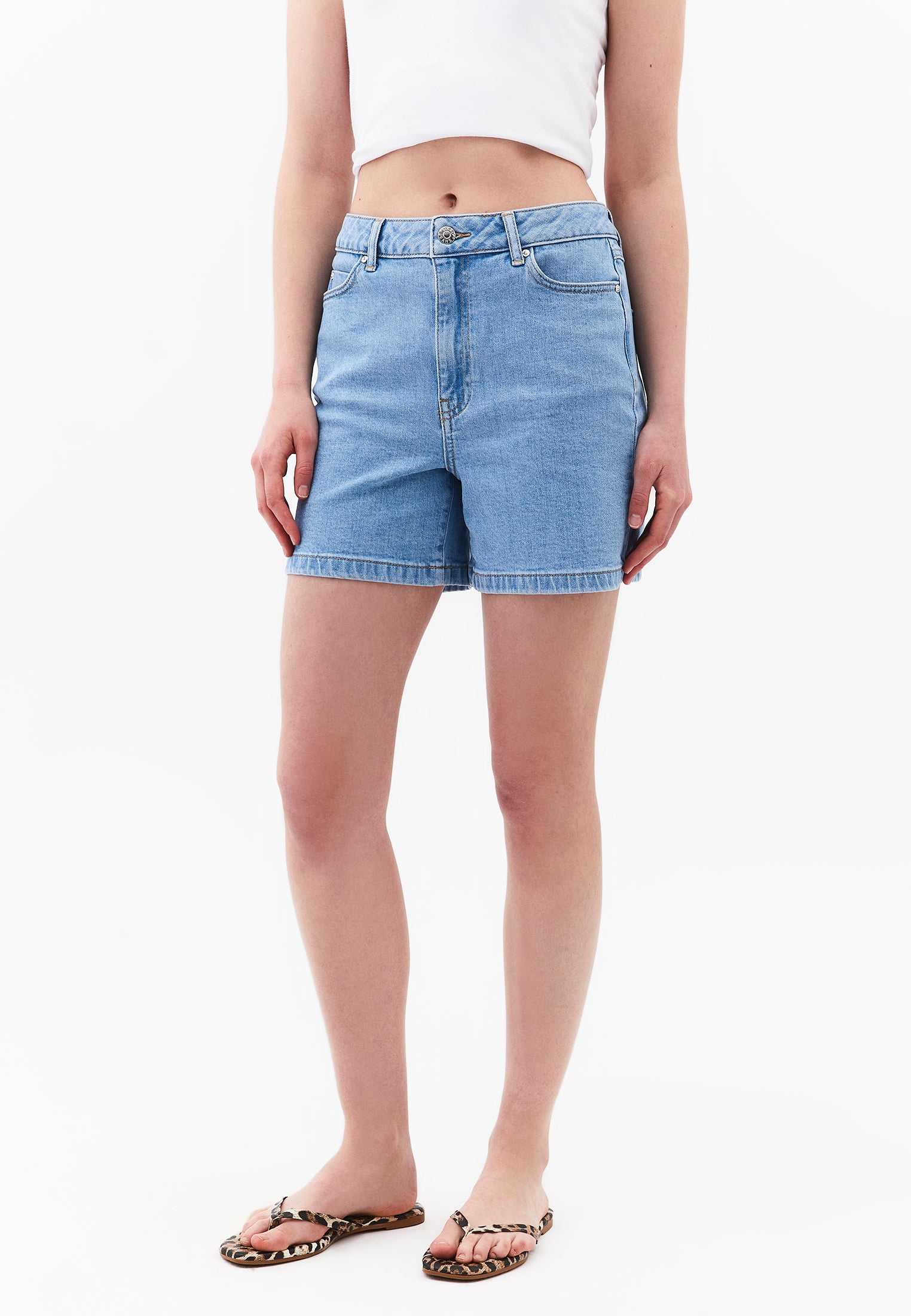 High Waist Five Pocket Shorts - LIGHT BLUE DENIM