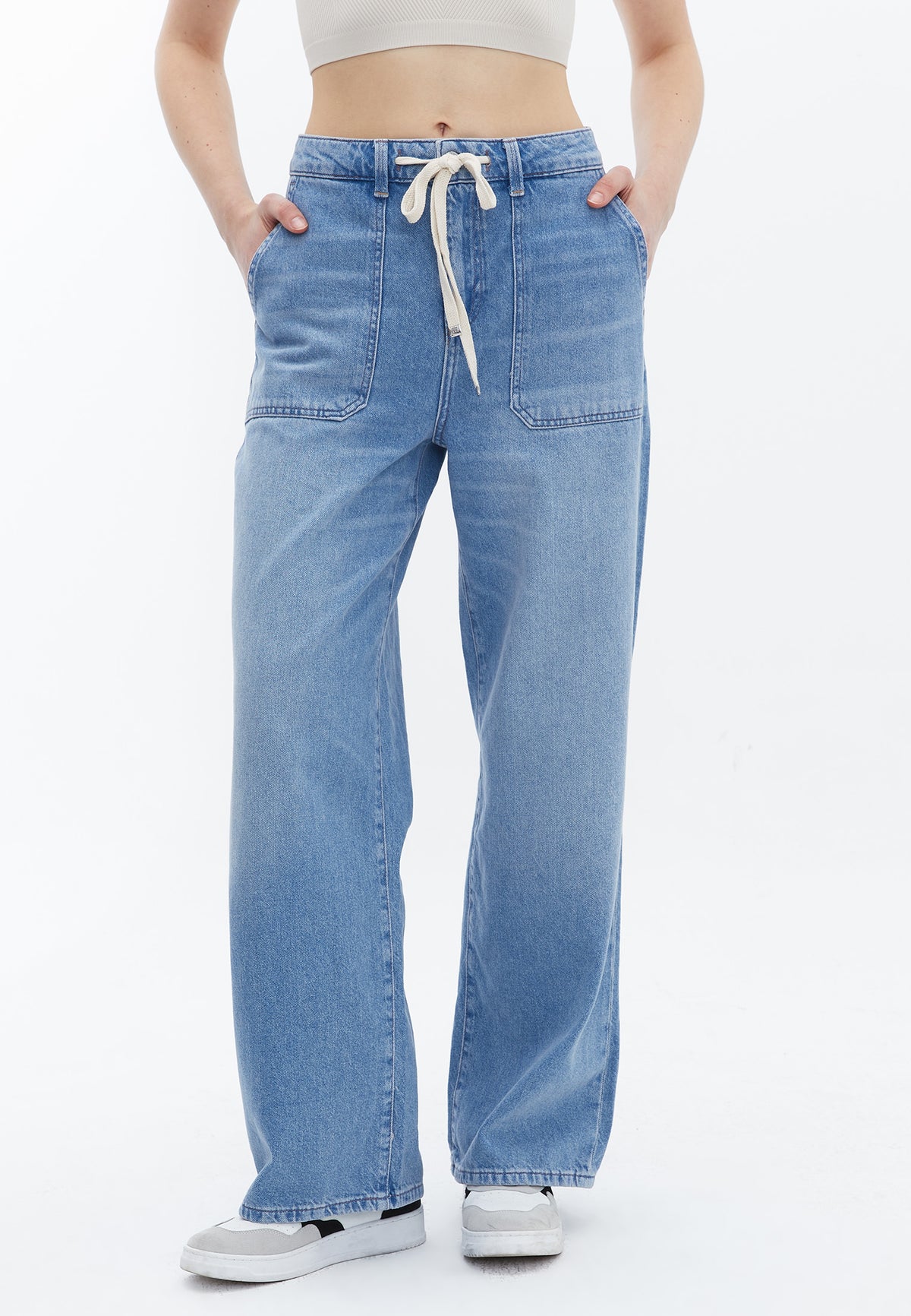 Low Waist Barrel Leg Denim Pants - LIGHT BLUE DENIM