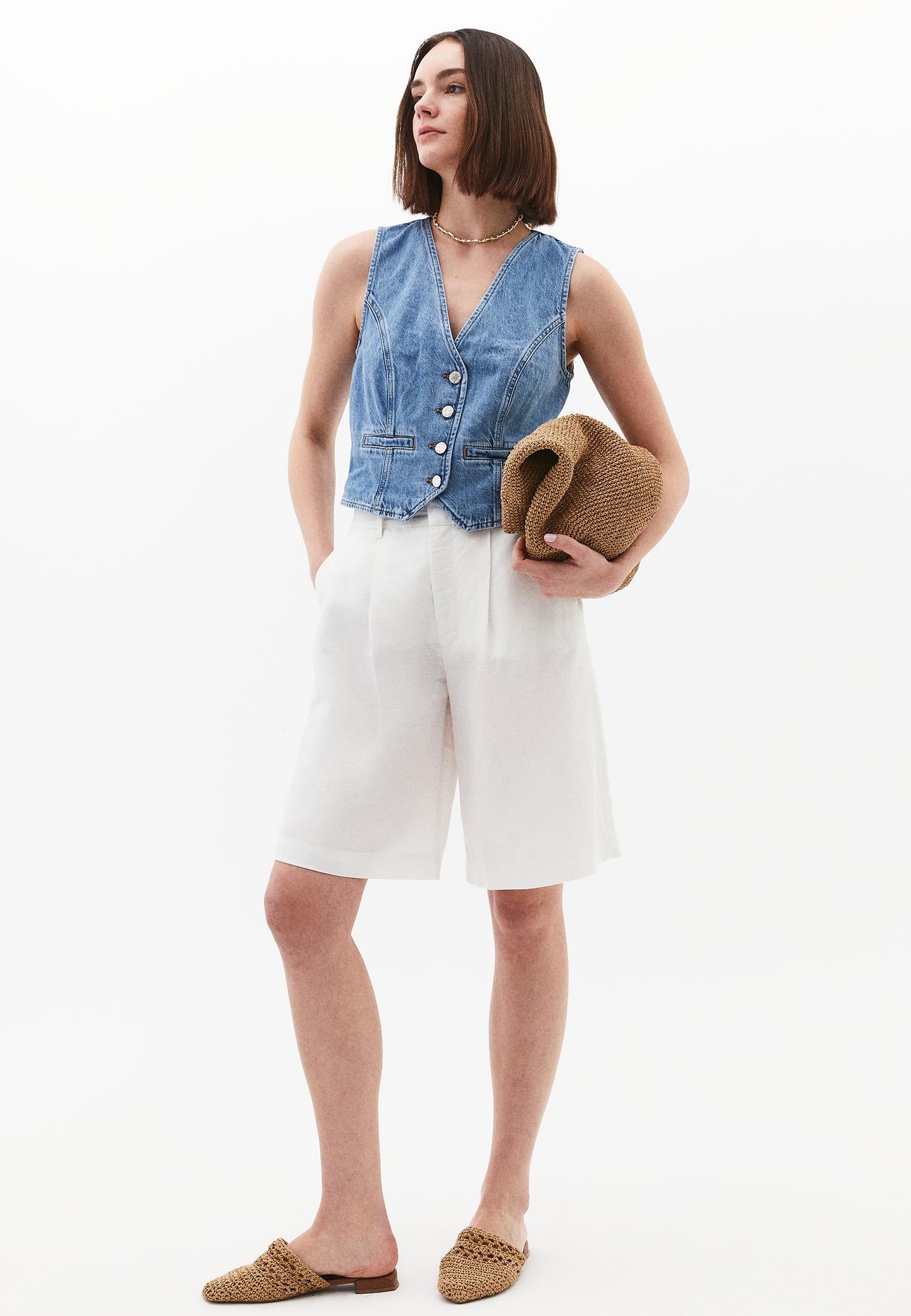 Sleeveless Vest With Button Details And V Neckline - LIGHT BLUE DENIM