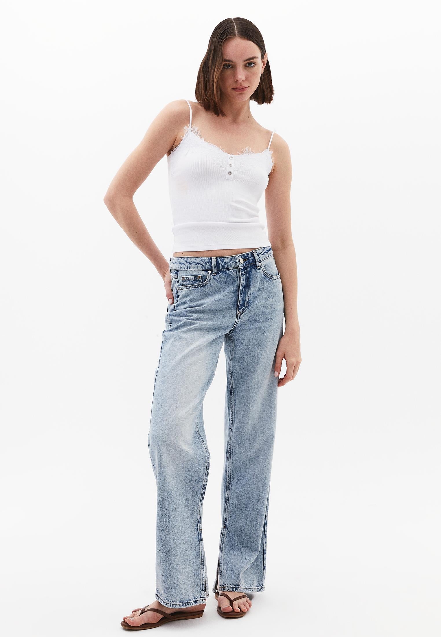 Straight Leg Denim Pants - LIGHT BLUE DENIM