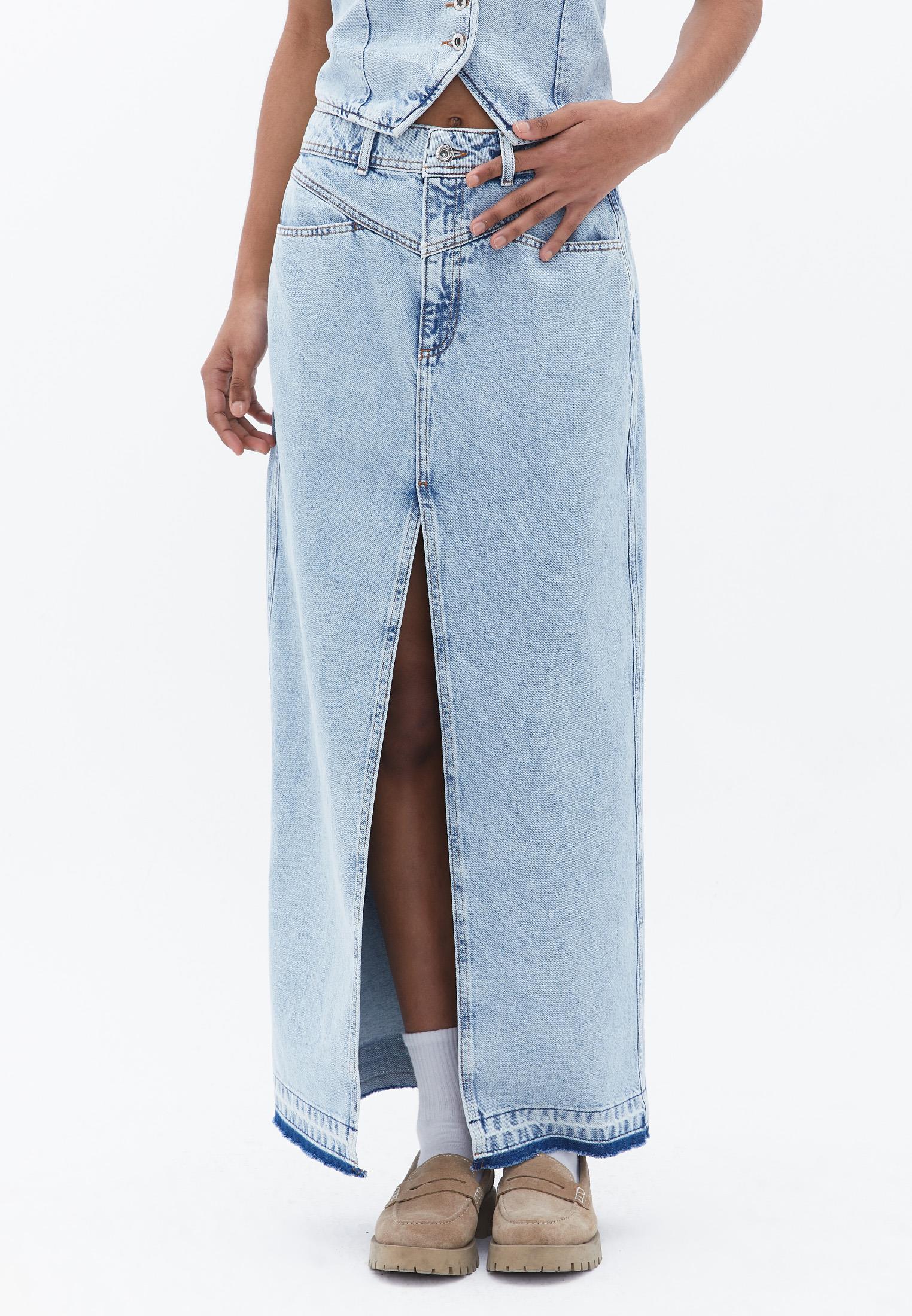 Long Skirt With Pocket Detail - LIGHT BLUE DENIM