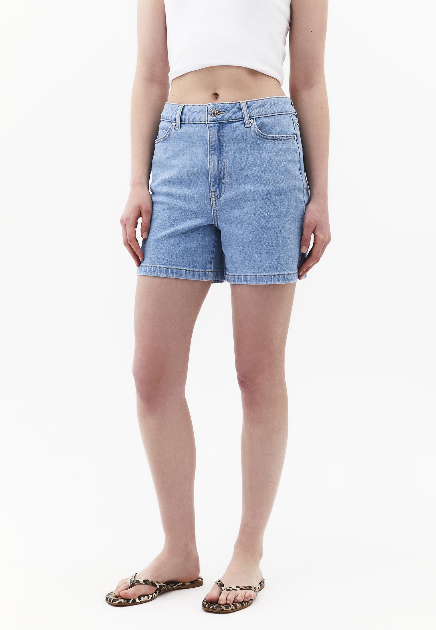 High Waist Five Pocket Shorts - LIGHT BLUE DENIM