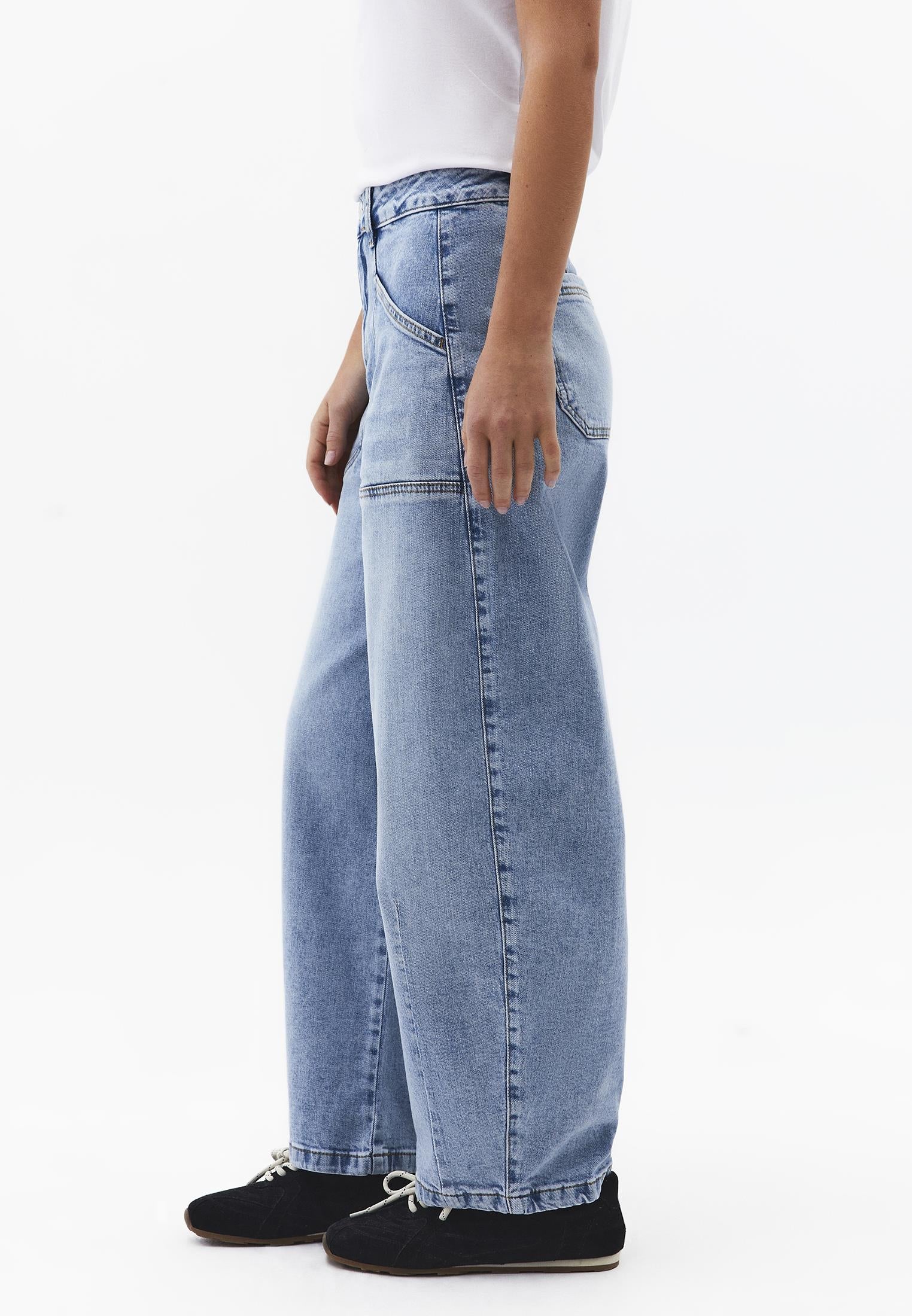 Pocket Detailed Barrel Leg Trousers - LIGHT BLUE DENIM
