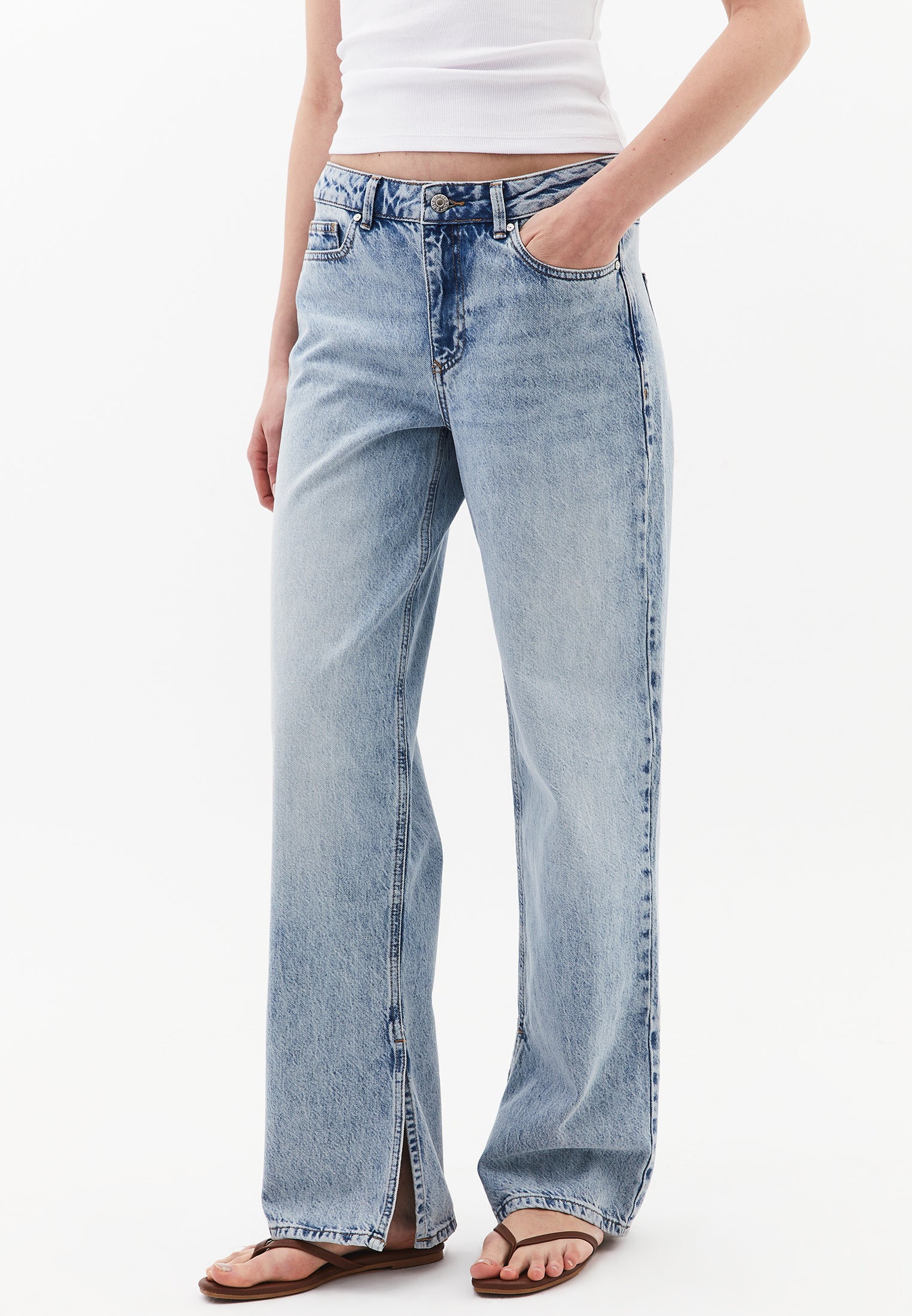 Straight Leg Denim Pants - LIGHT BLUE DENIM