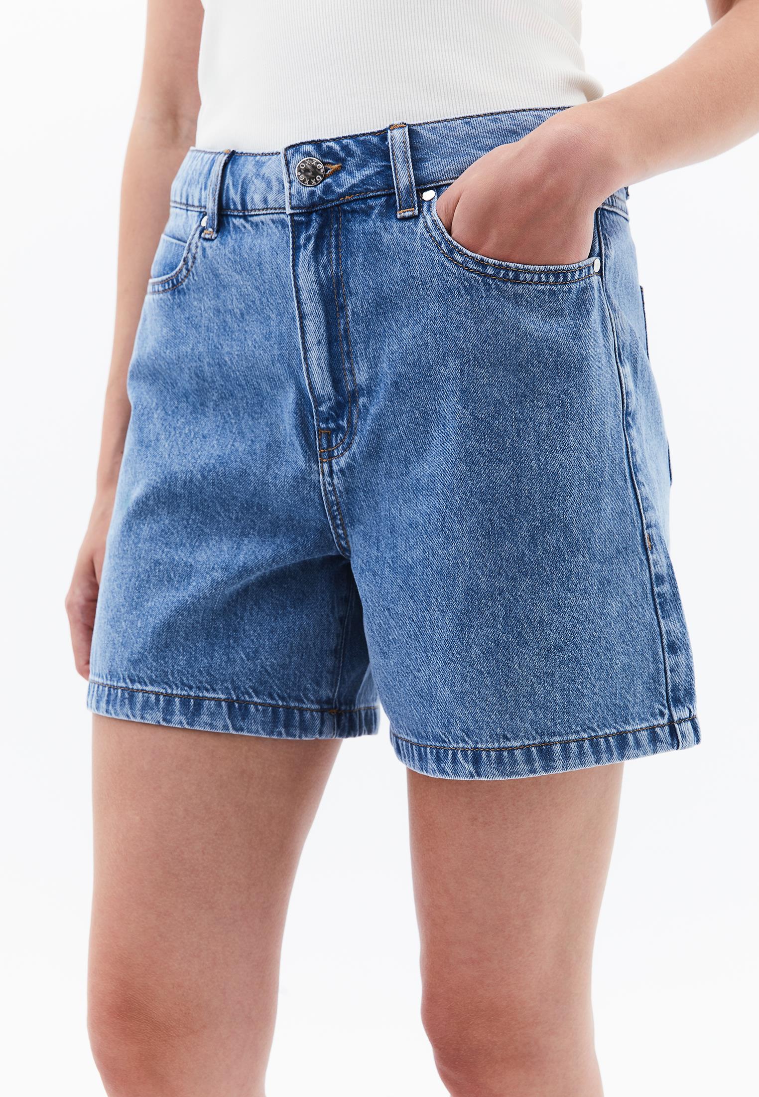 High Waist Buttoned Short Denim Shorts - LIGHT BLUE DENIM
