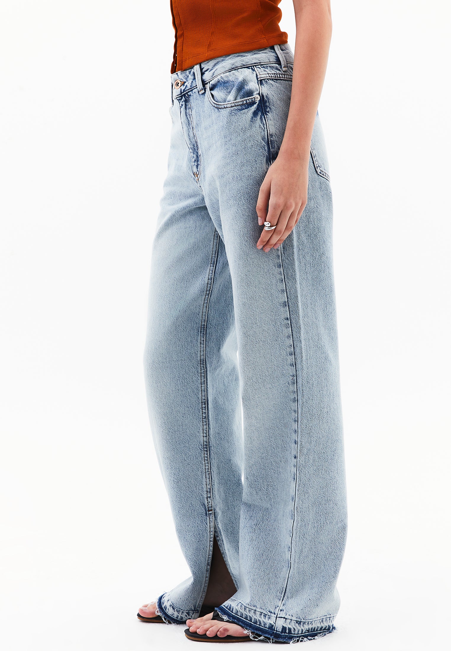 Denim Fabric Straight Leg Pants - LIGHT BLUE DENIM