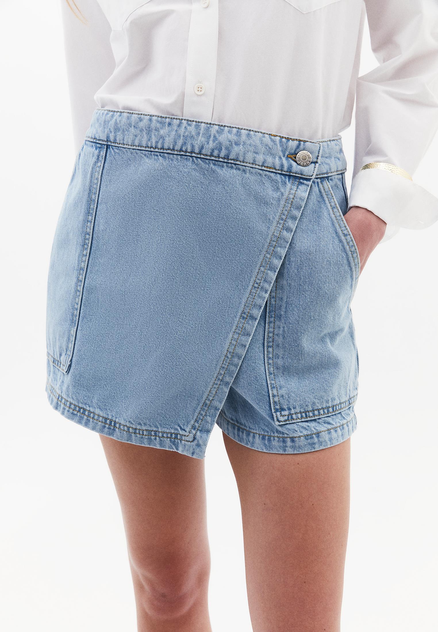 High Waist A-Line Denim Shorts - LIGHT BLUE DENIM
